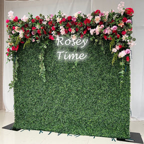 Roseytime Wedding Grass Red Flower Wall Roll Up Fabric Back Greenery Backdrop#RTW010