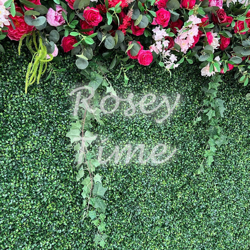 Roseytime Wedding Grass Red Flower Wall Roll Up Fabric Back Greenery Backdrop#RTW010