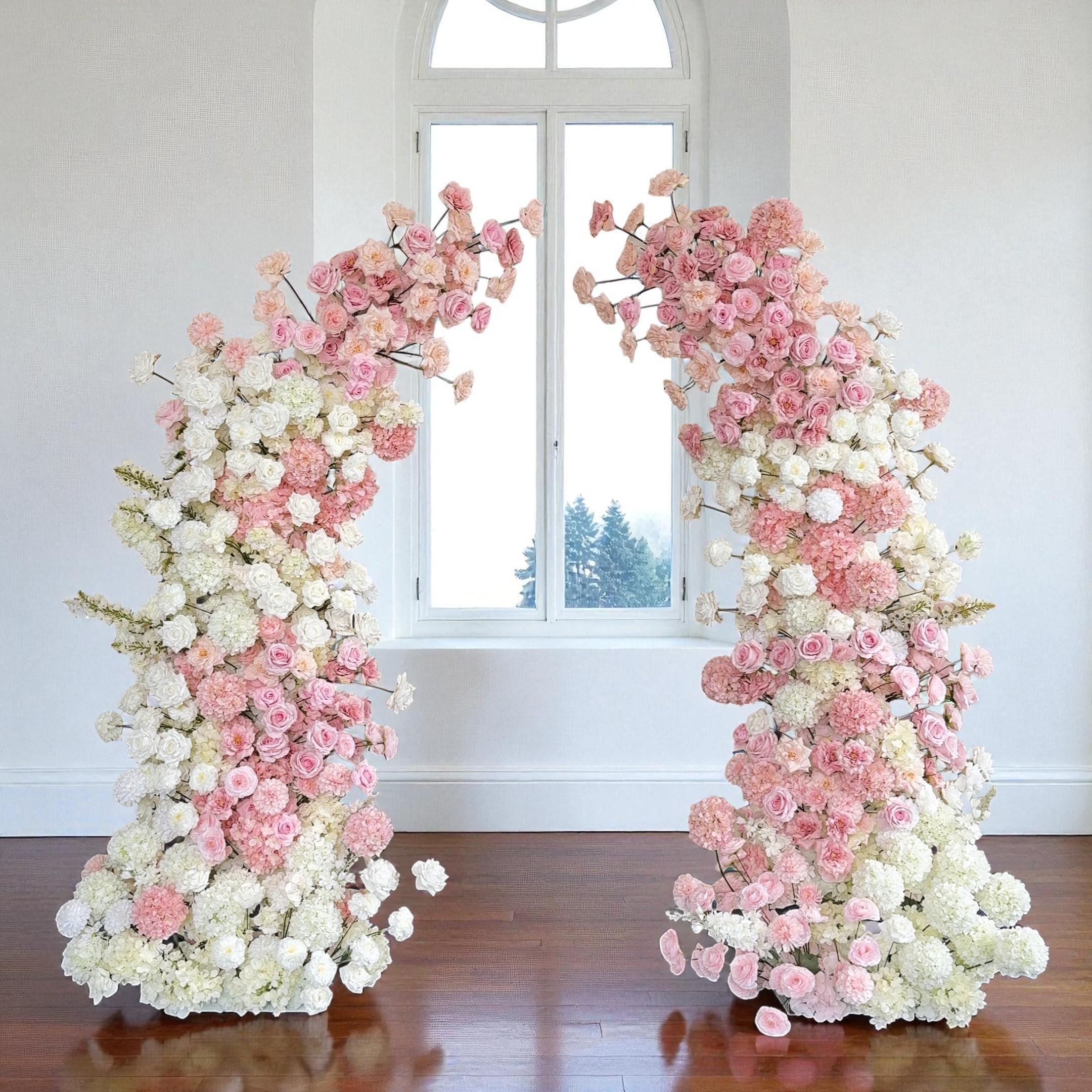 Roseytime White&Pink Flower Pillars Arch with Frame #RTP108