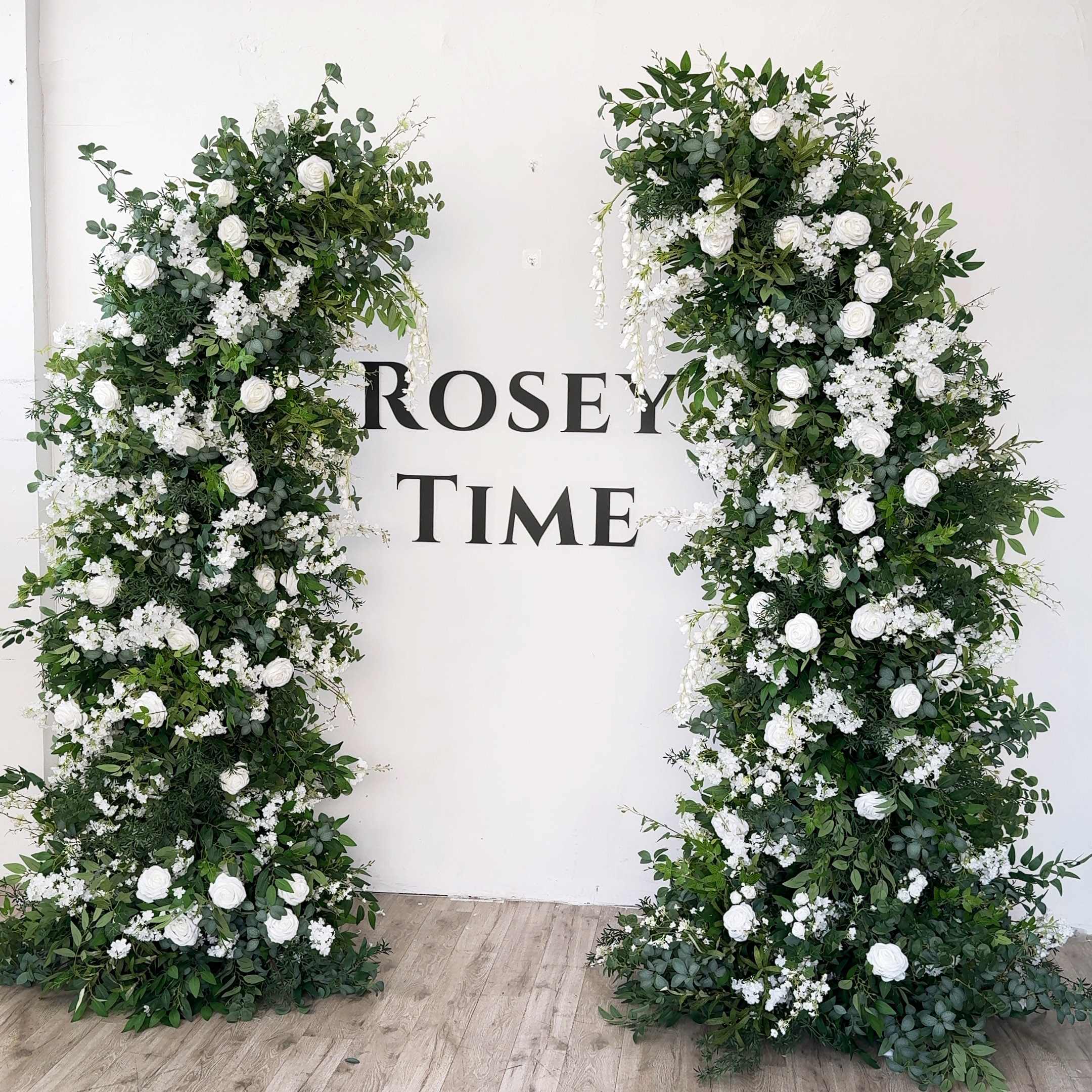 Roseytime White&Green Flower Pillars Arch with Frame #RTP105