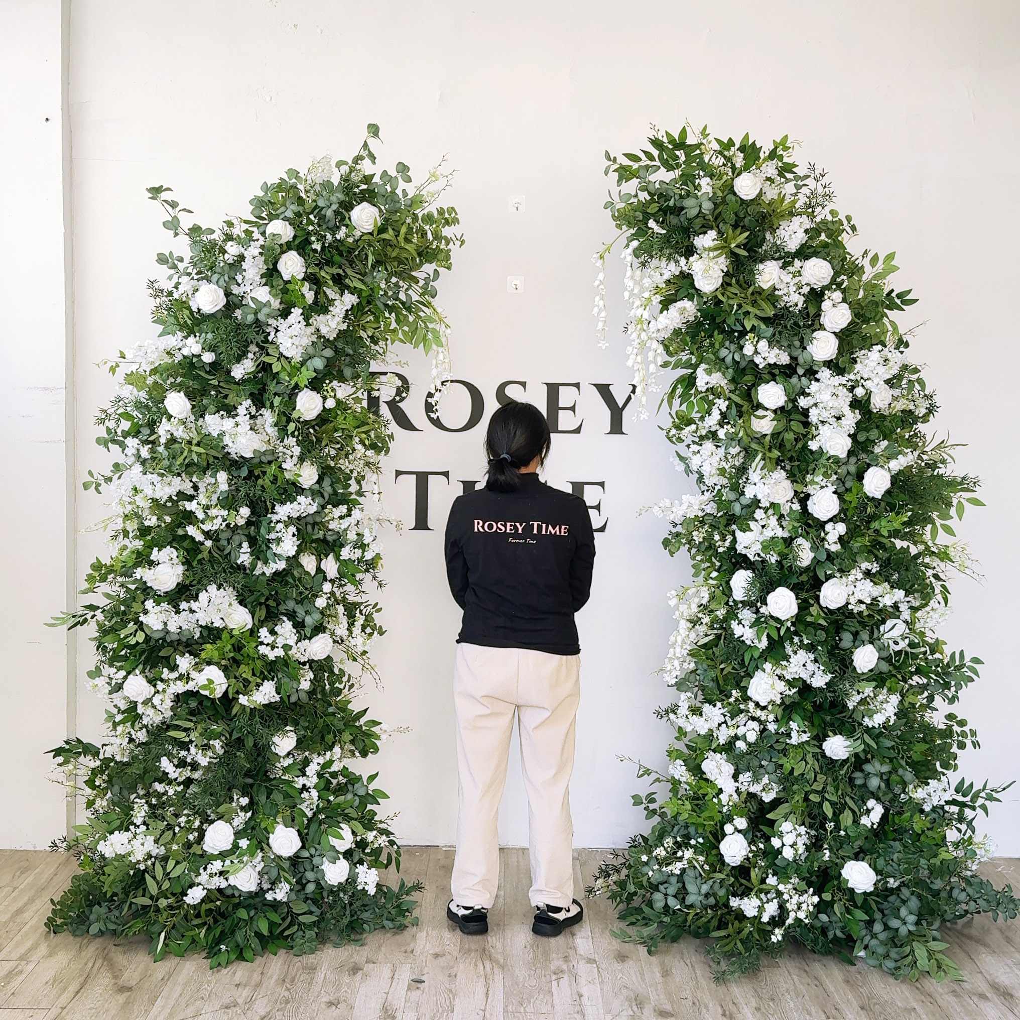 Roseytime White&Green Flower Pillars Arch with Frame #RTP105