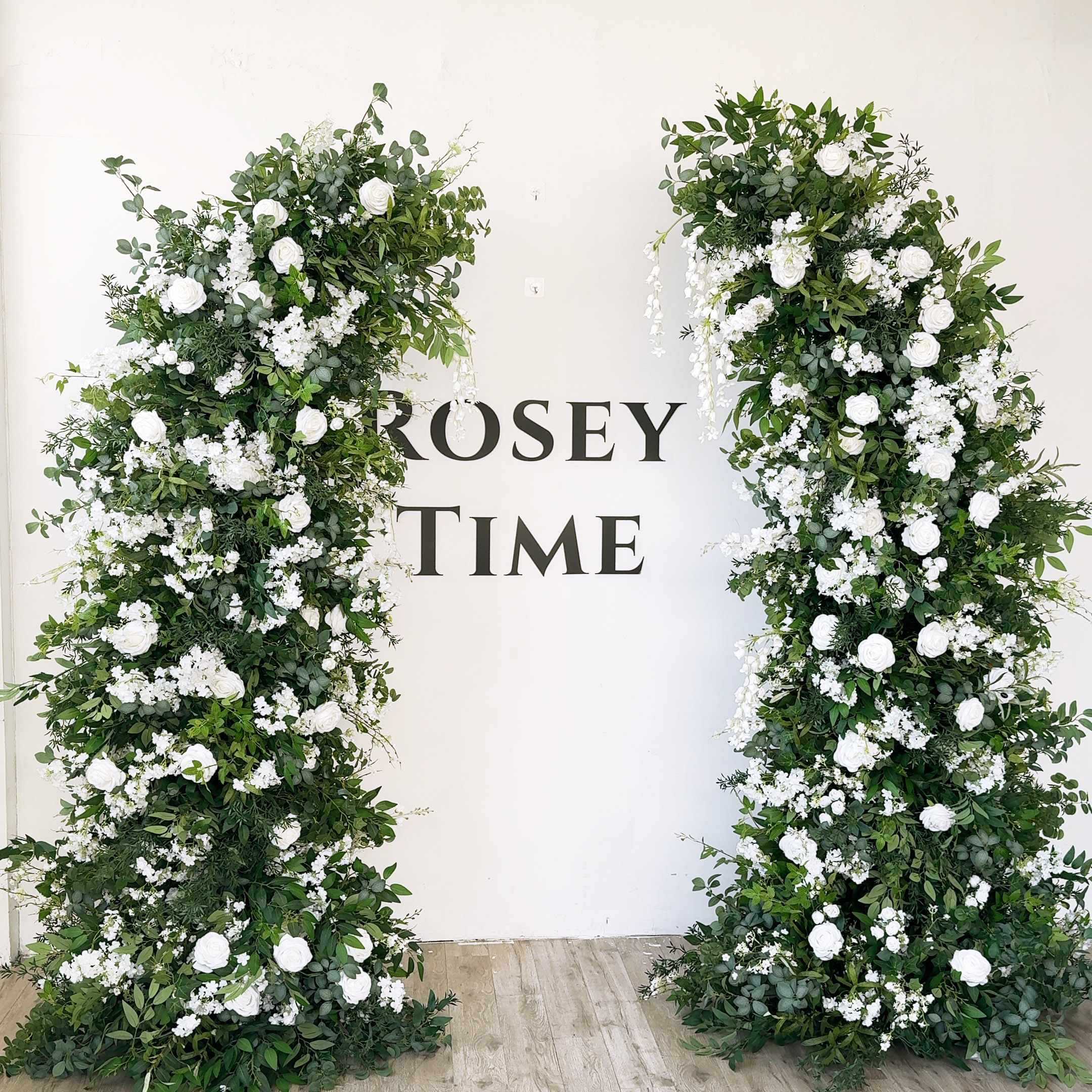Roseytime White&Green Flower Pillars Arch with Frame #RTP105