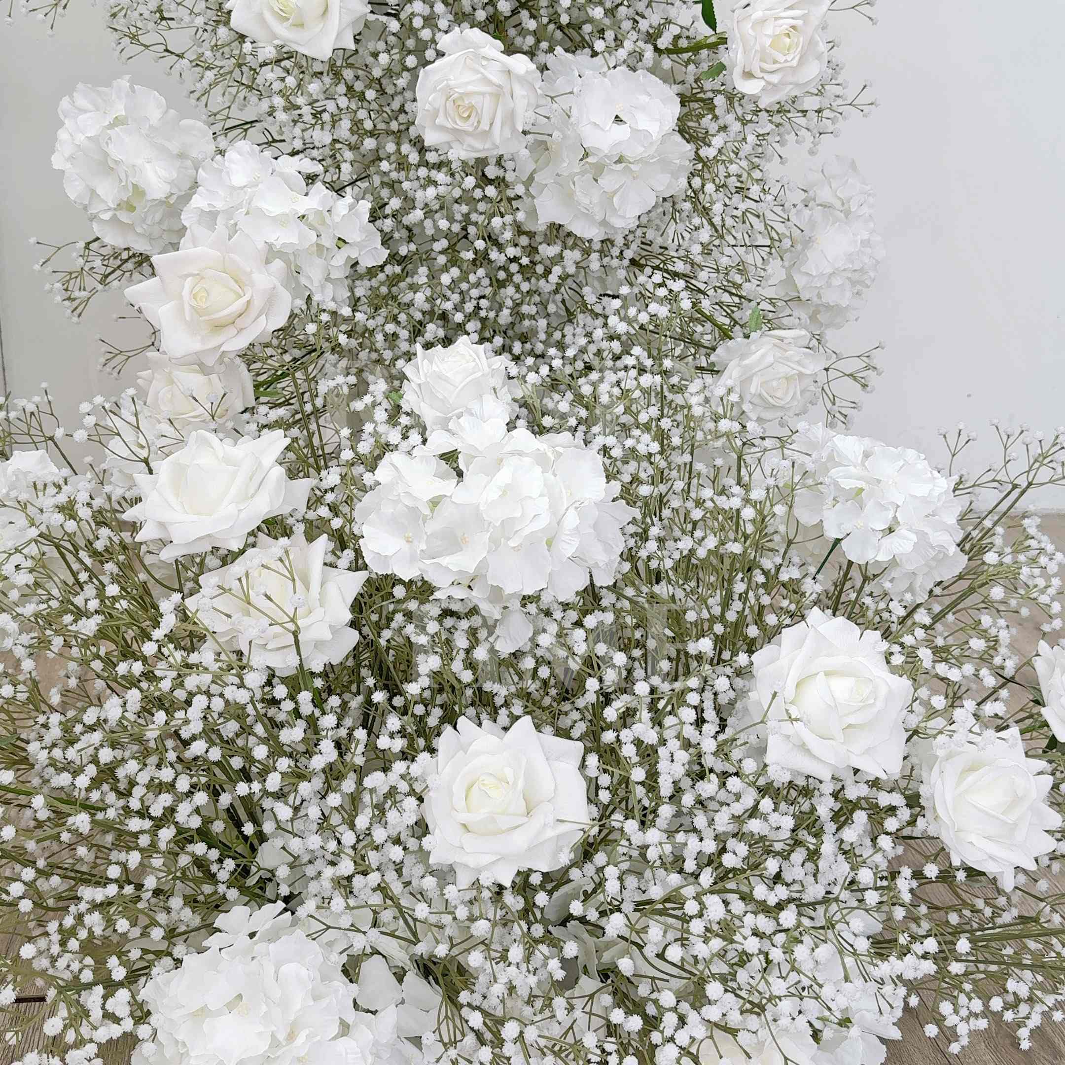 RoseyTime White Rose Baby's Breath Flower Arch n-shape Round Arch #RTA385
