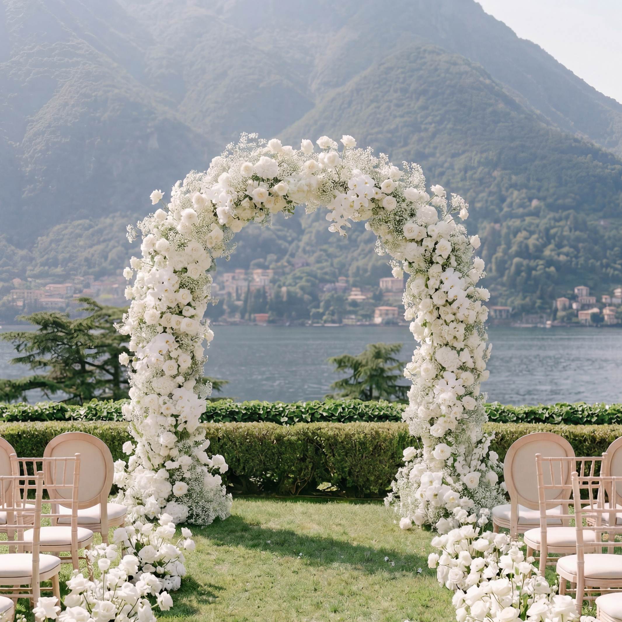 RoseyTime White Baby's Breath Flower Arch n-shape Round Arch #RTA120