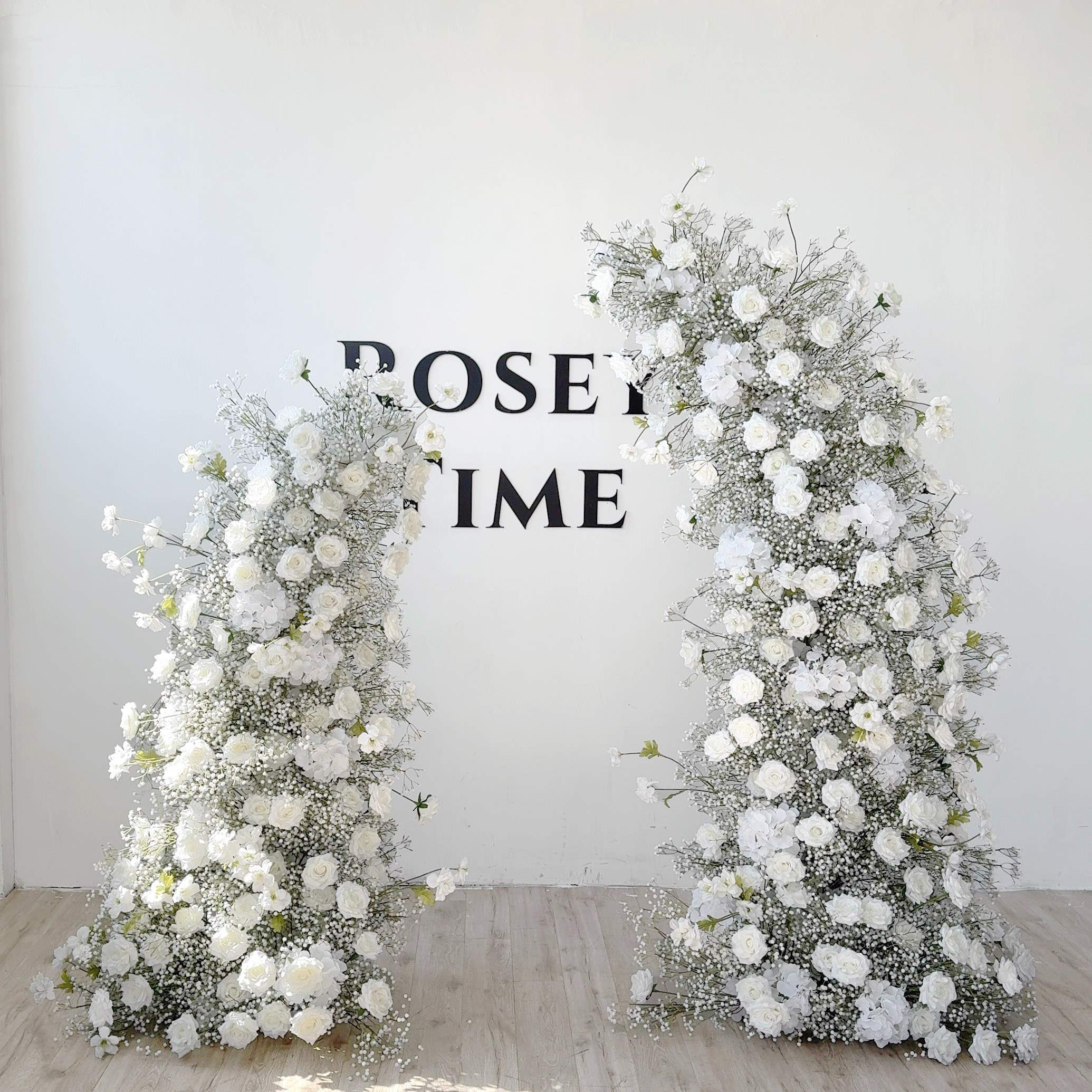 Roseytime White Roses Baby‘s Breath Flower Pillars Arch with Frame #RTP133