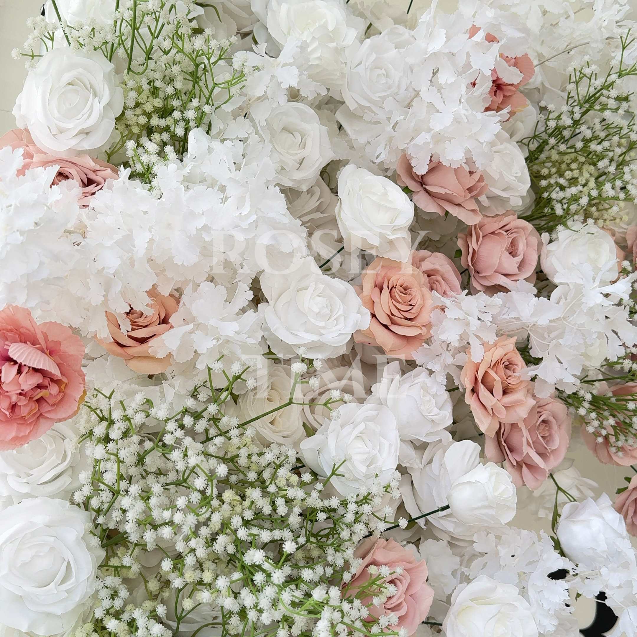 Roseytime White Roses&Baby's Breath Square Flower Arch Fabric Back#RTA358