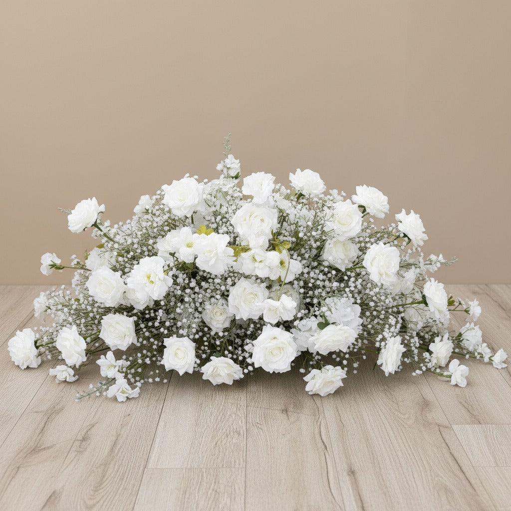 Roseytime White Baby's Breath Roses S-Curve Flower Arch Arrangement #RTA466