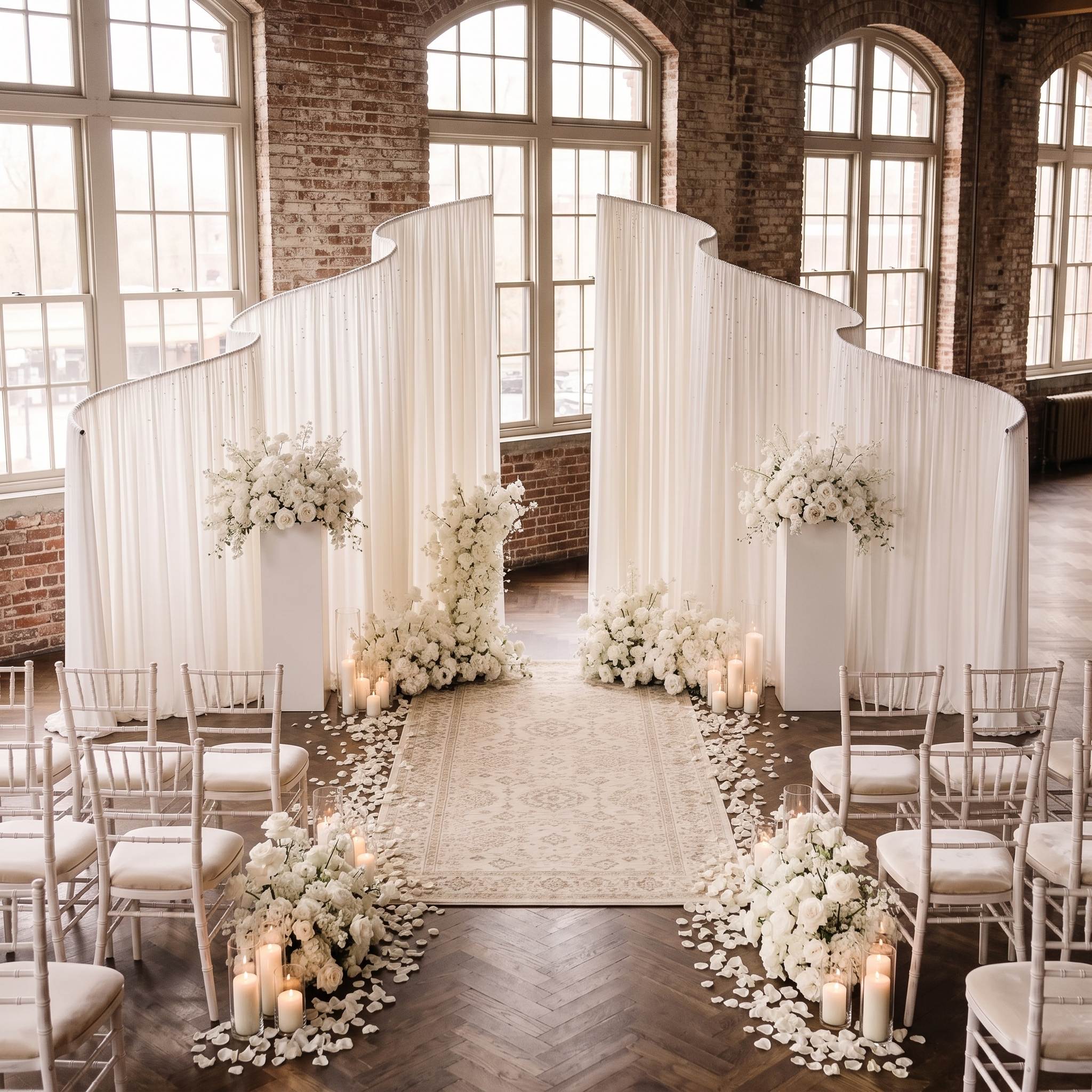 RoseyTime White/Champagne Wavy Wedding Backdrop Wave Arch Drapes Set 16pc