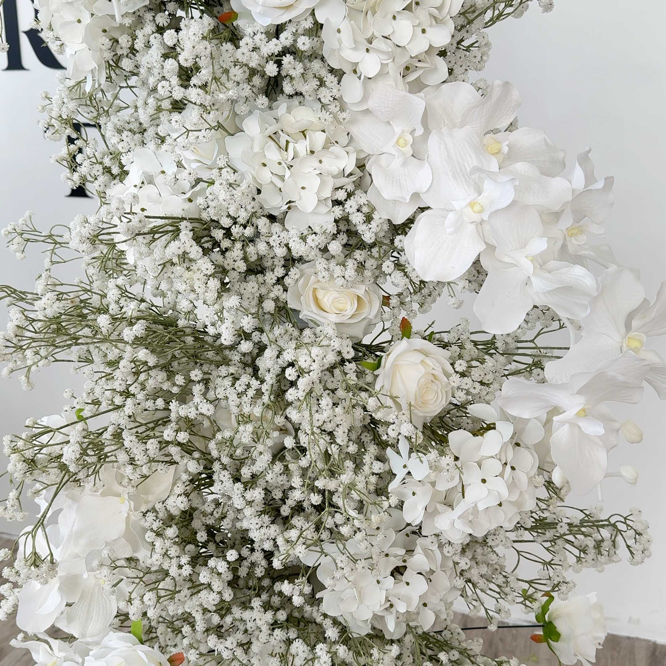 RoseyTime White Baby's Breath Flower Arch n-shape Round Arch #RTA120