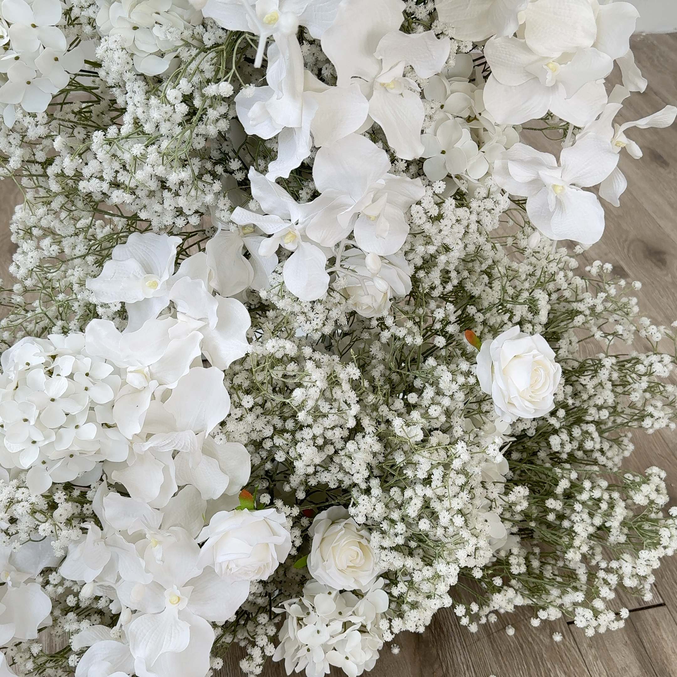 RoseyTime White Baby's Breath Flower Arch n-shape Round Arch #RTA120
