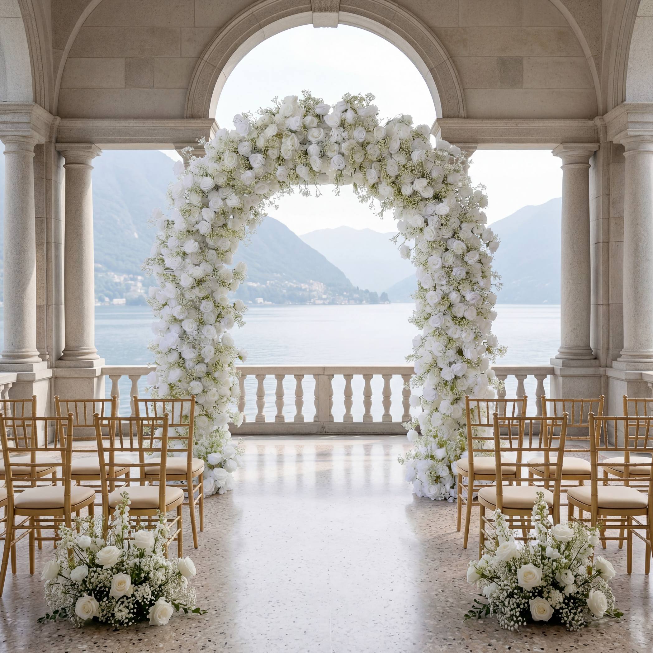 RoseyTime Wedding Flower Round Arch White Rose Hydrangea #RTA063