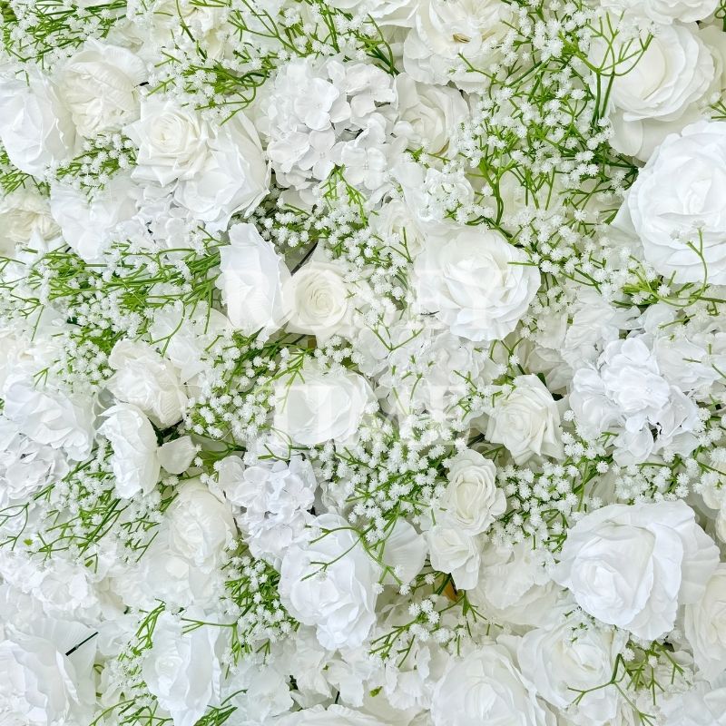 Roseytime 5D White Baby's Breath Flower Wall Roll Up Fabric Back #RTW225