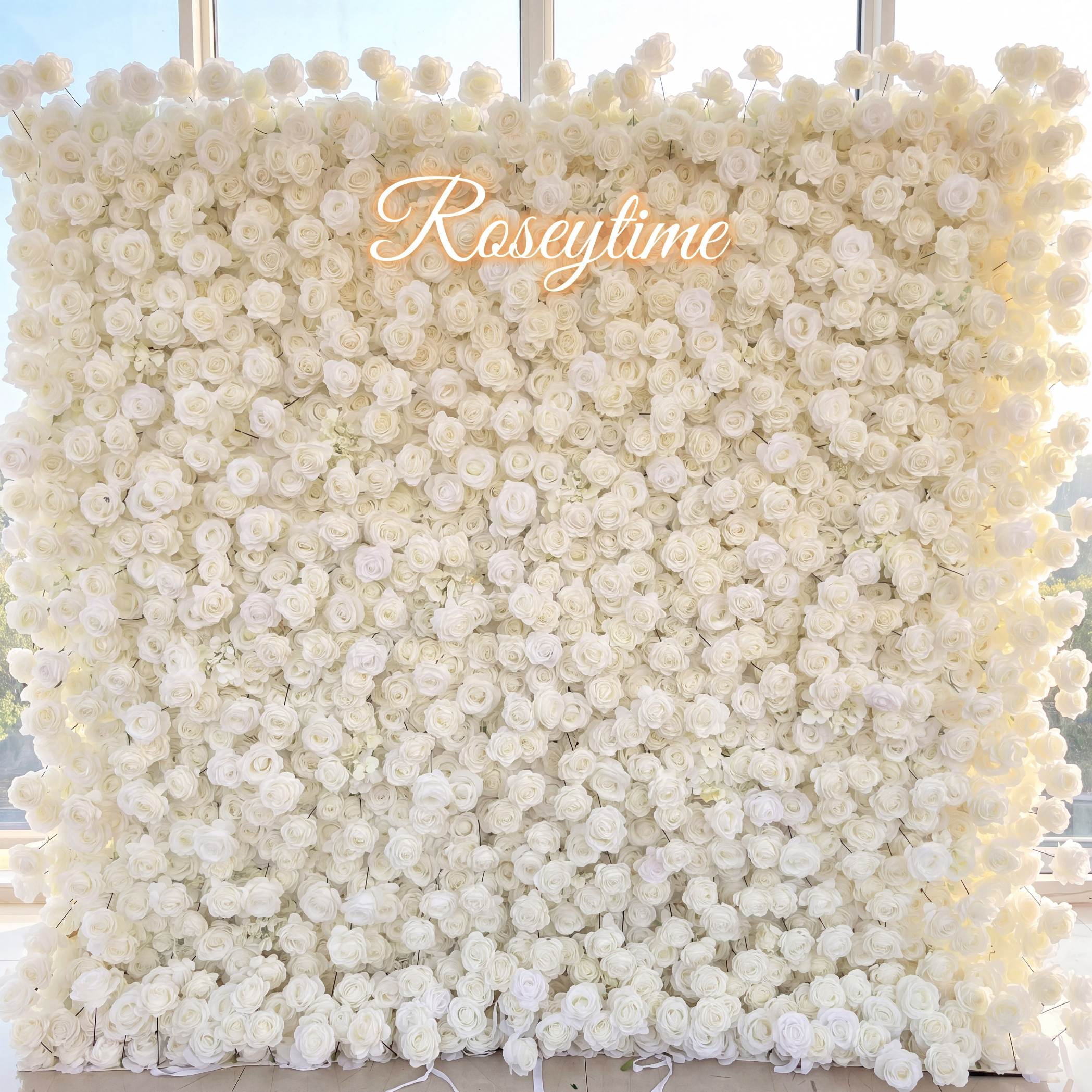 Roseytime 5D White&Cream White Flower Wall Roll Up Fabric Back#RTW019