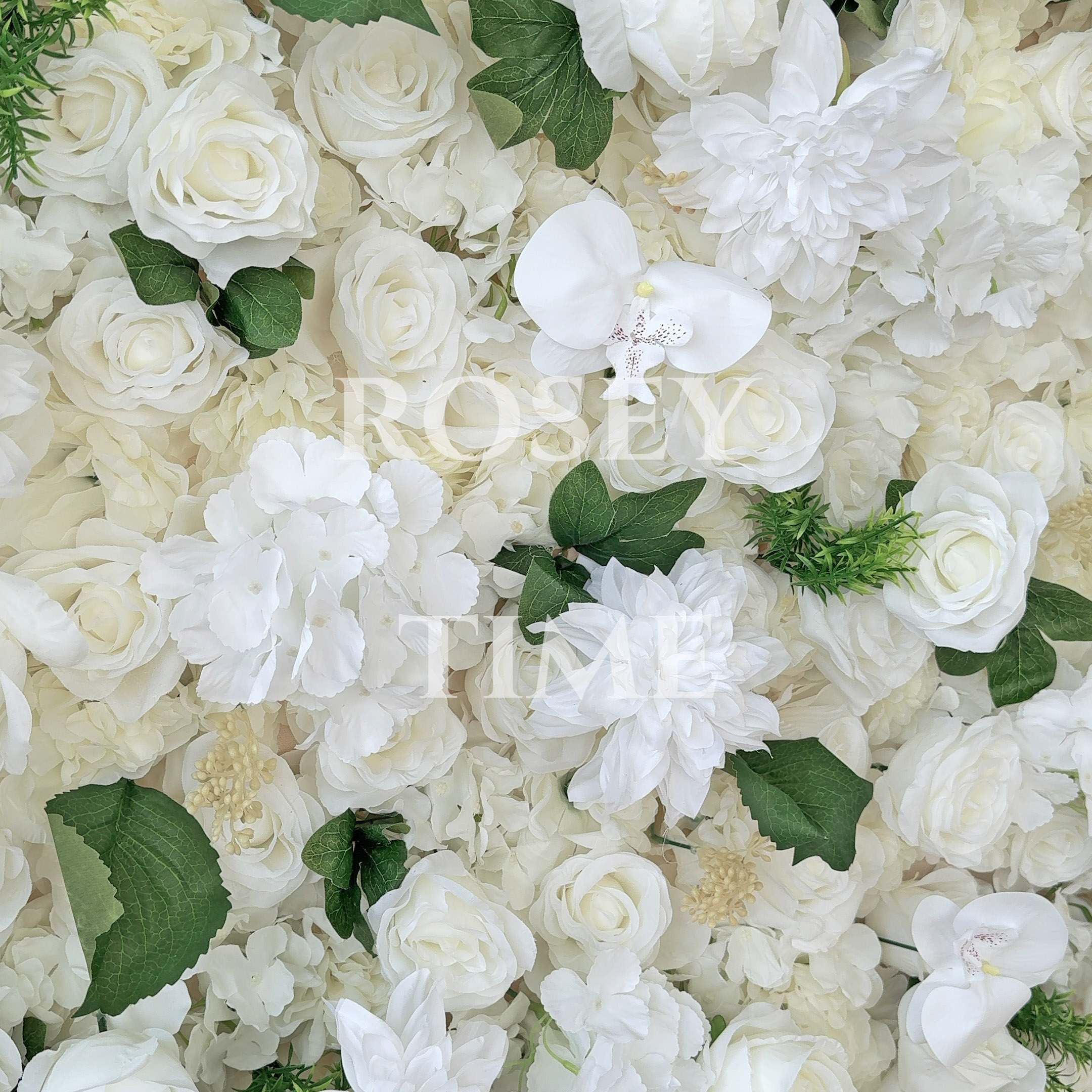 Roseytime 3D White&Green Flower Wall Roll Up Fabric Back #RTW289