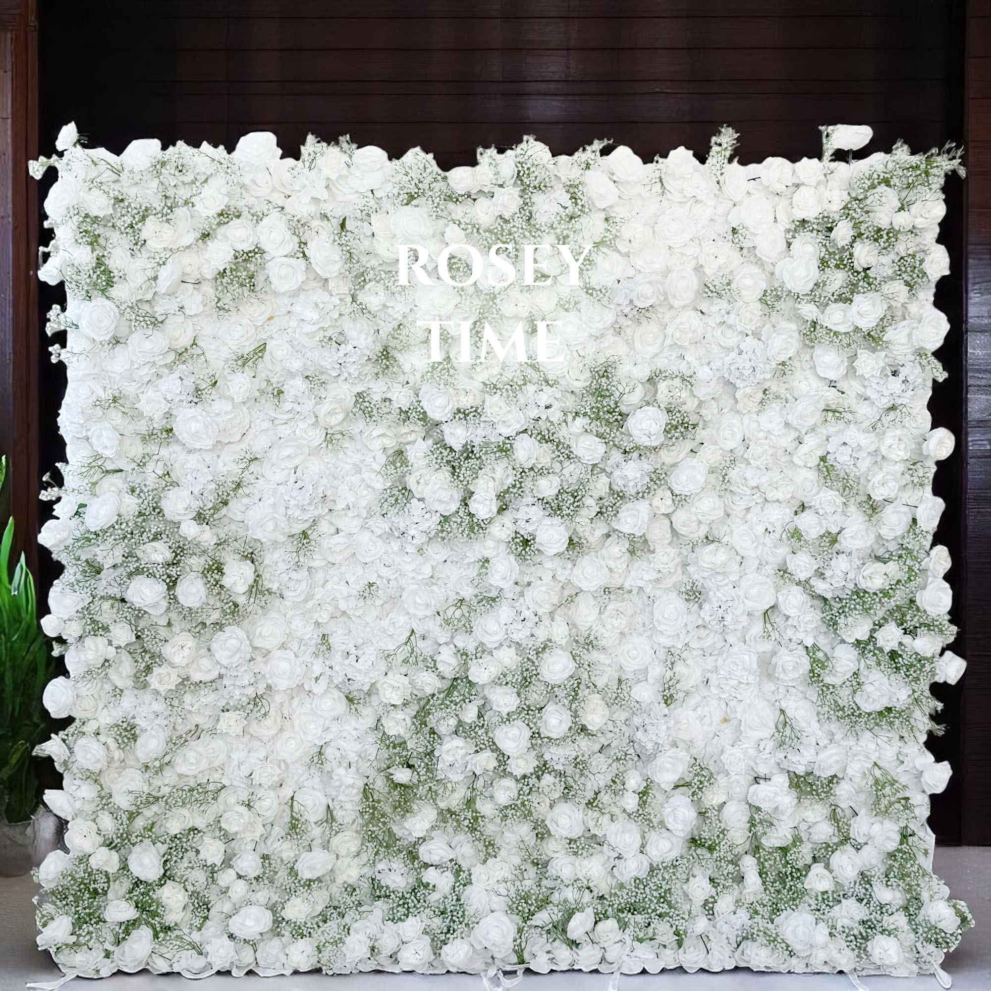 Roseytime 5D White Baby's Breath Flower Wall Roll Up Fabric Back #RTW225