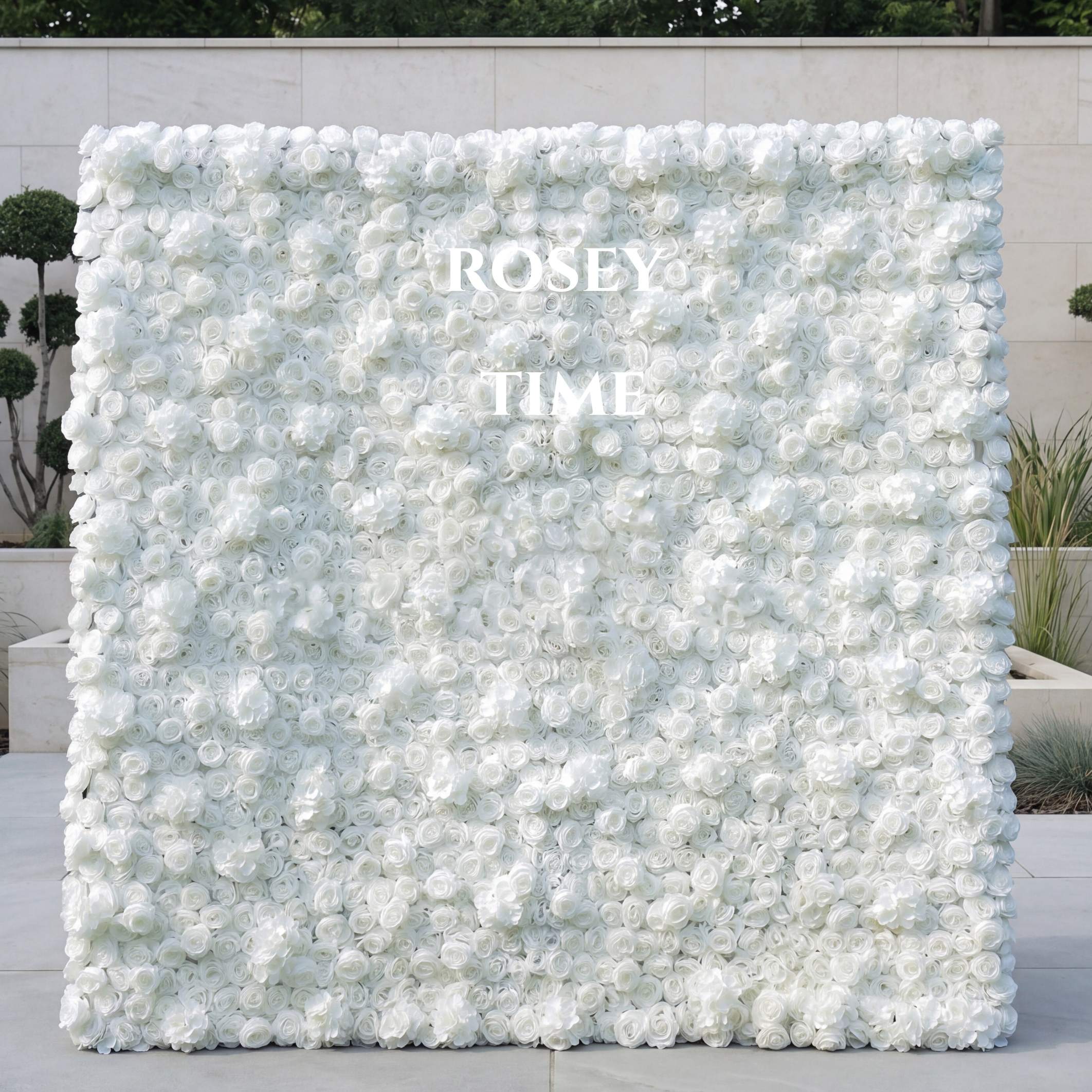 Roseytime 2D White Flower Wall Rolling Up Fabric Back #RTW014