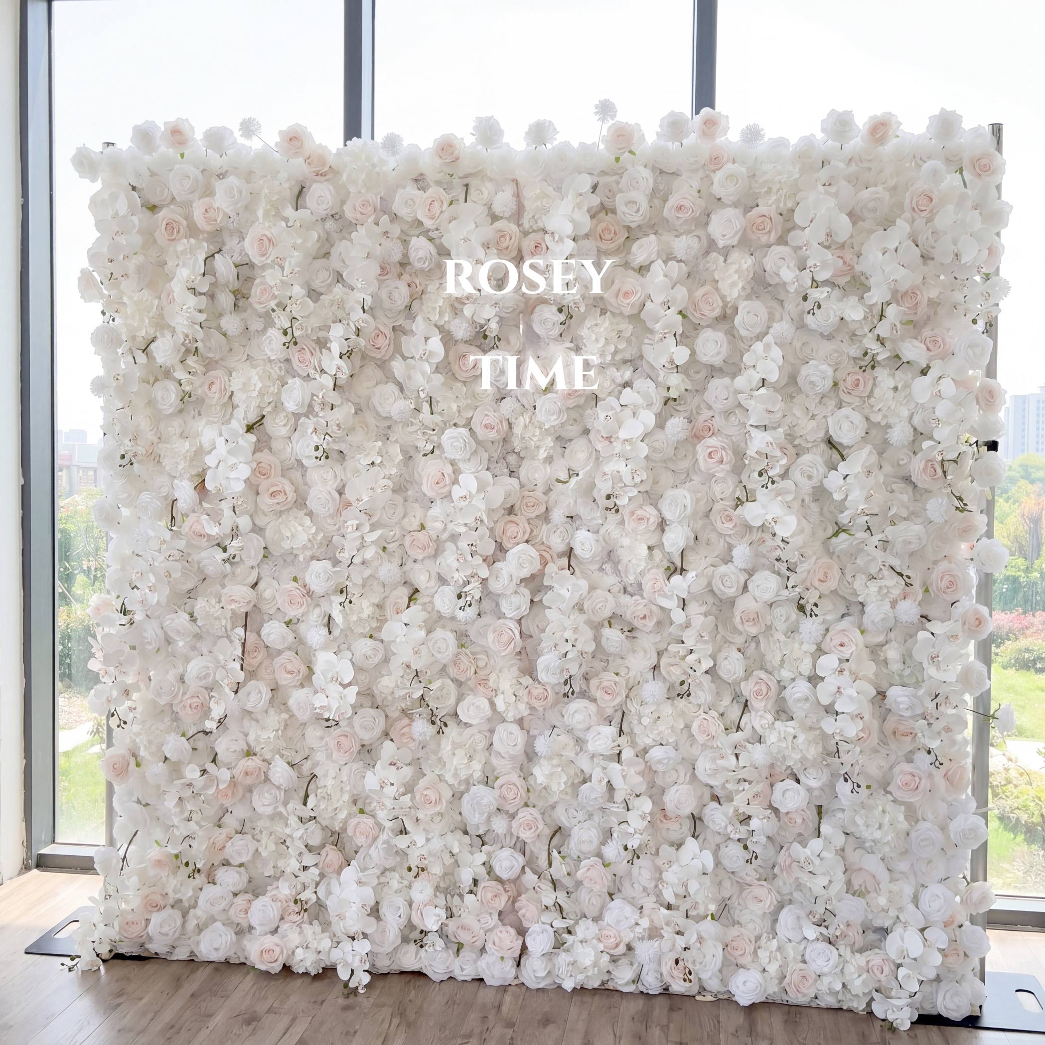 Roseytime 5D White Flower Wall Roll Up Fabric Back #RTW114