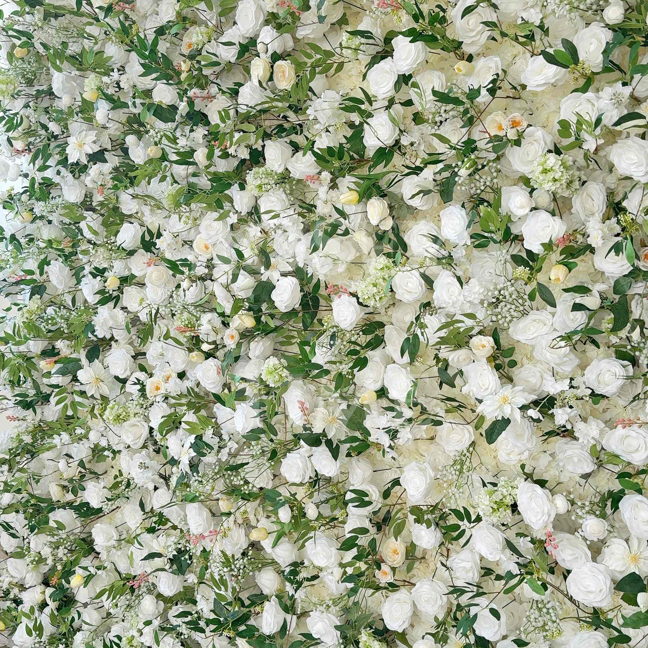 Roseytime 5D White&Green Flowers Wall Roll Up Fabric Back #RTW076