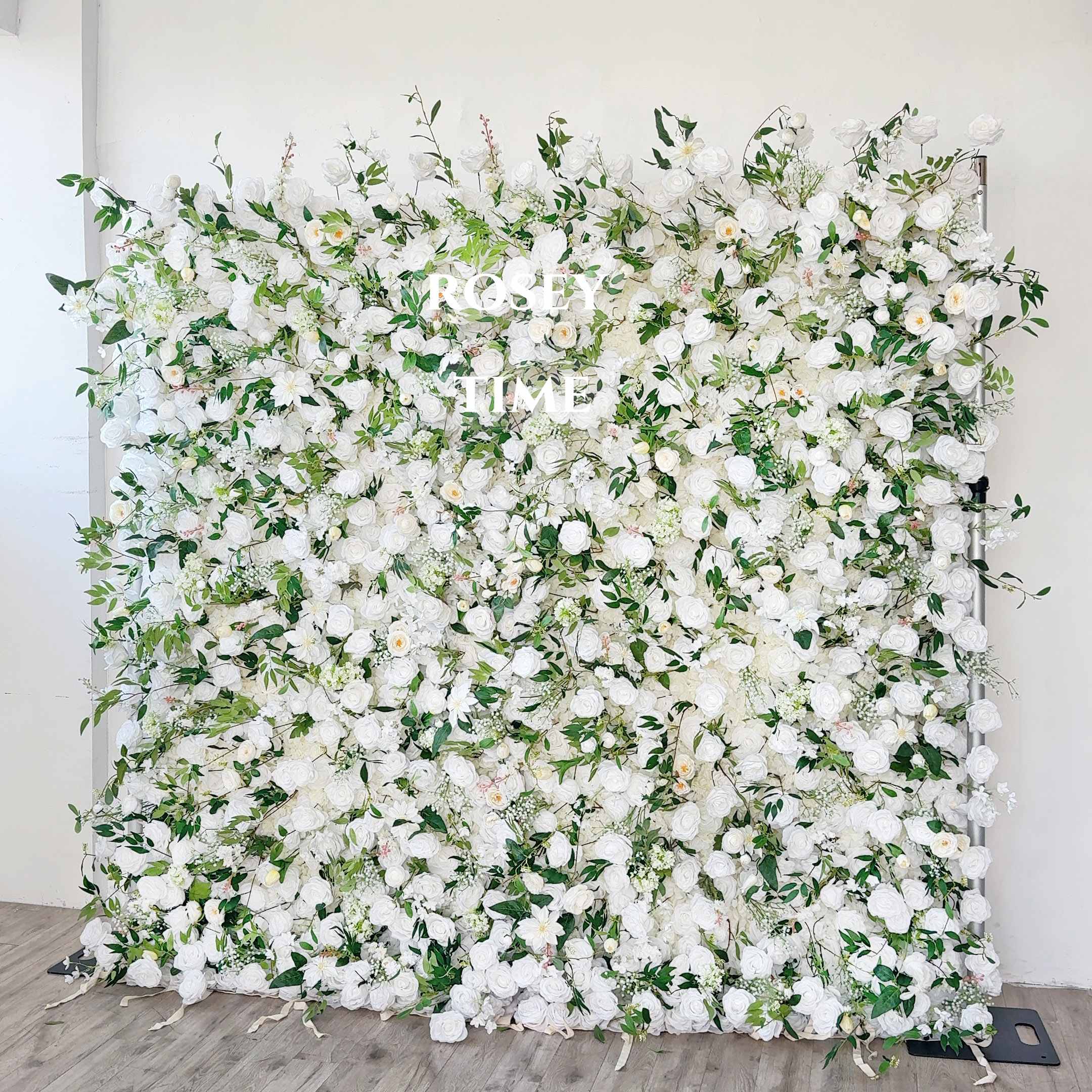 Roseytime 5D White&Green Flowers Wall Roll Up Fabric Back #RTW076