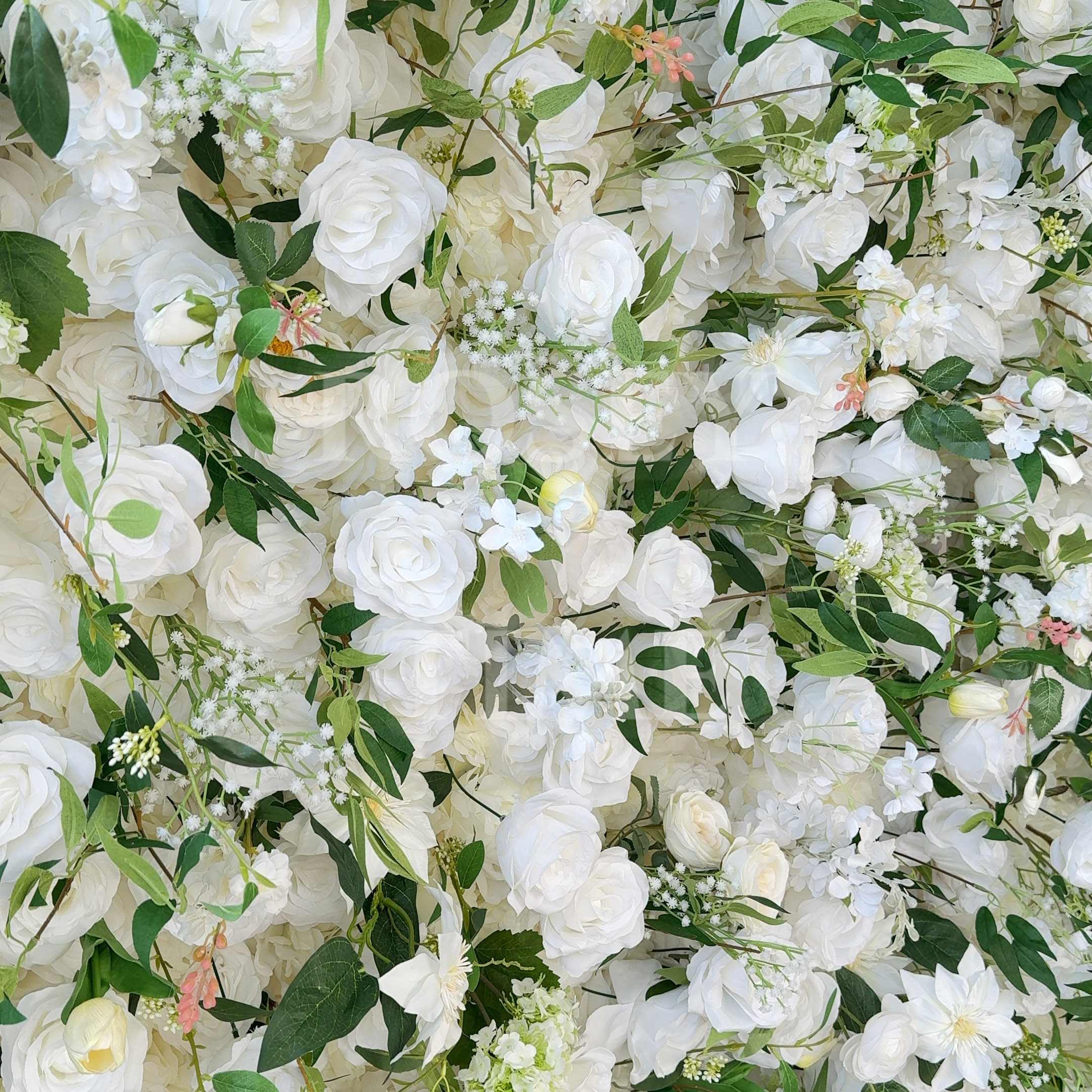 Roseytime 5D White&Green Flowers Wall Roll Up Fabric Back #RTW076