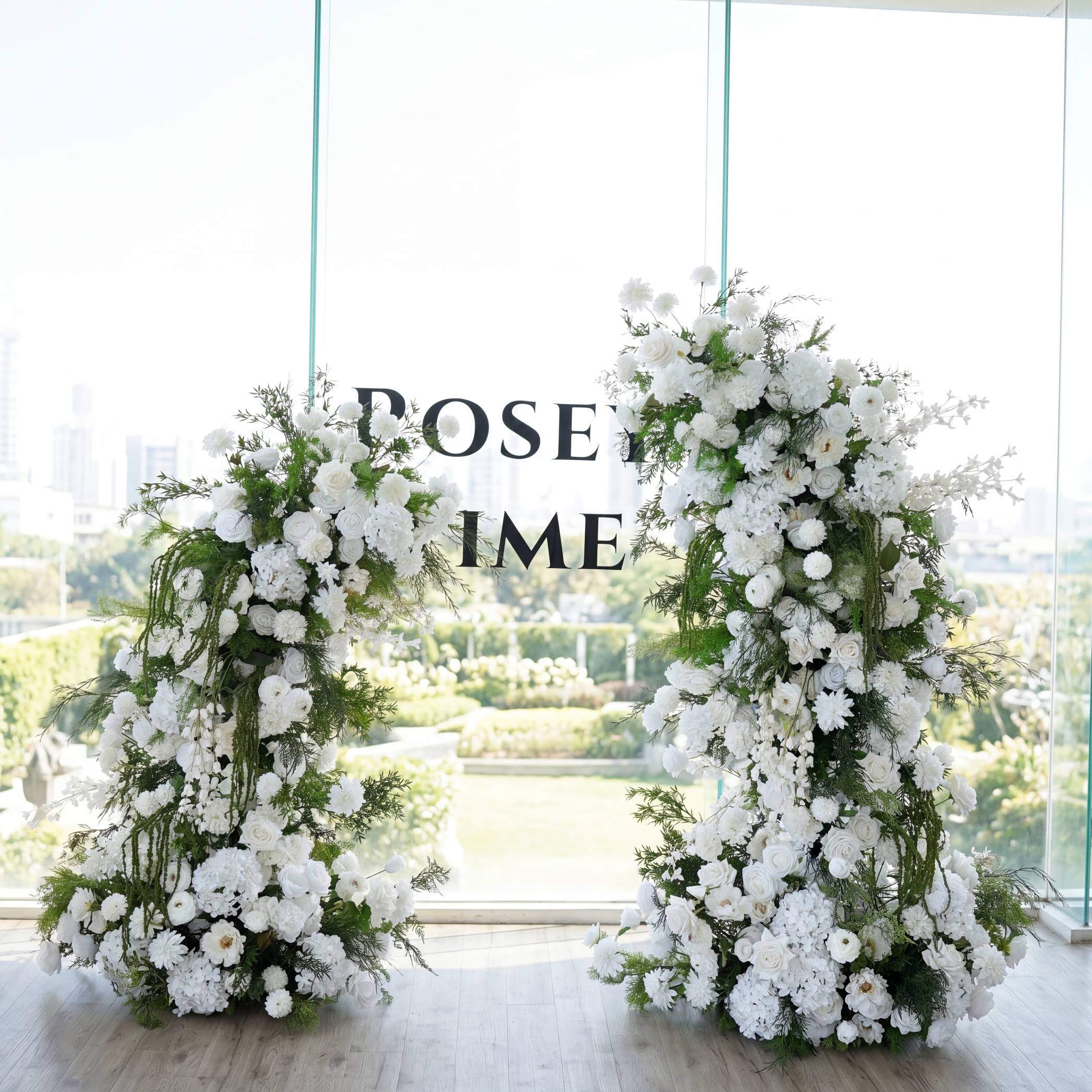 Roseytime White&Green Flower Pillars Arch with Frame #RTP101