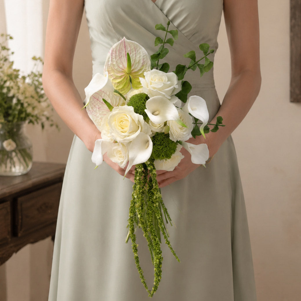 Roseytime White&Green Bride/Bridesmaid Bouquet Flowers #RTBQ052