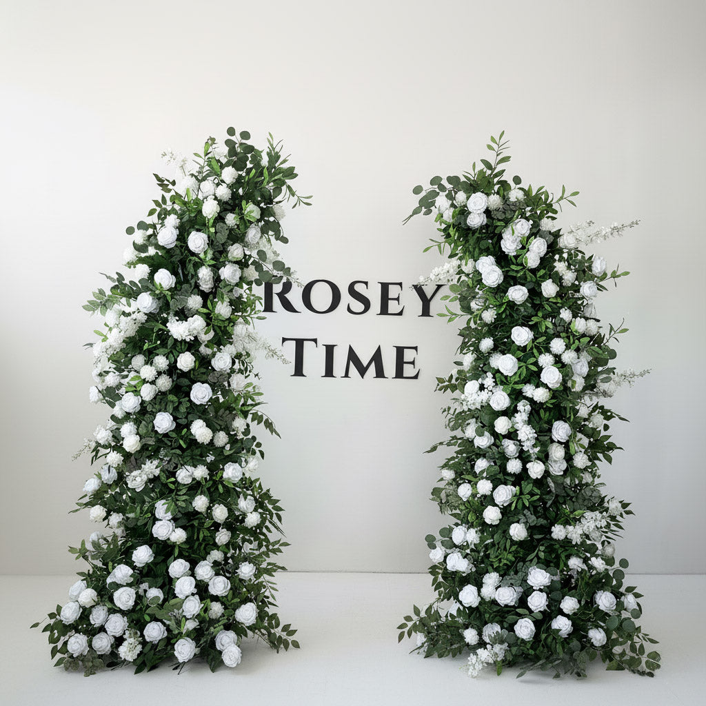 Roseytime Wedding White Green Flower Pillars with Frame #RTP057