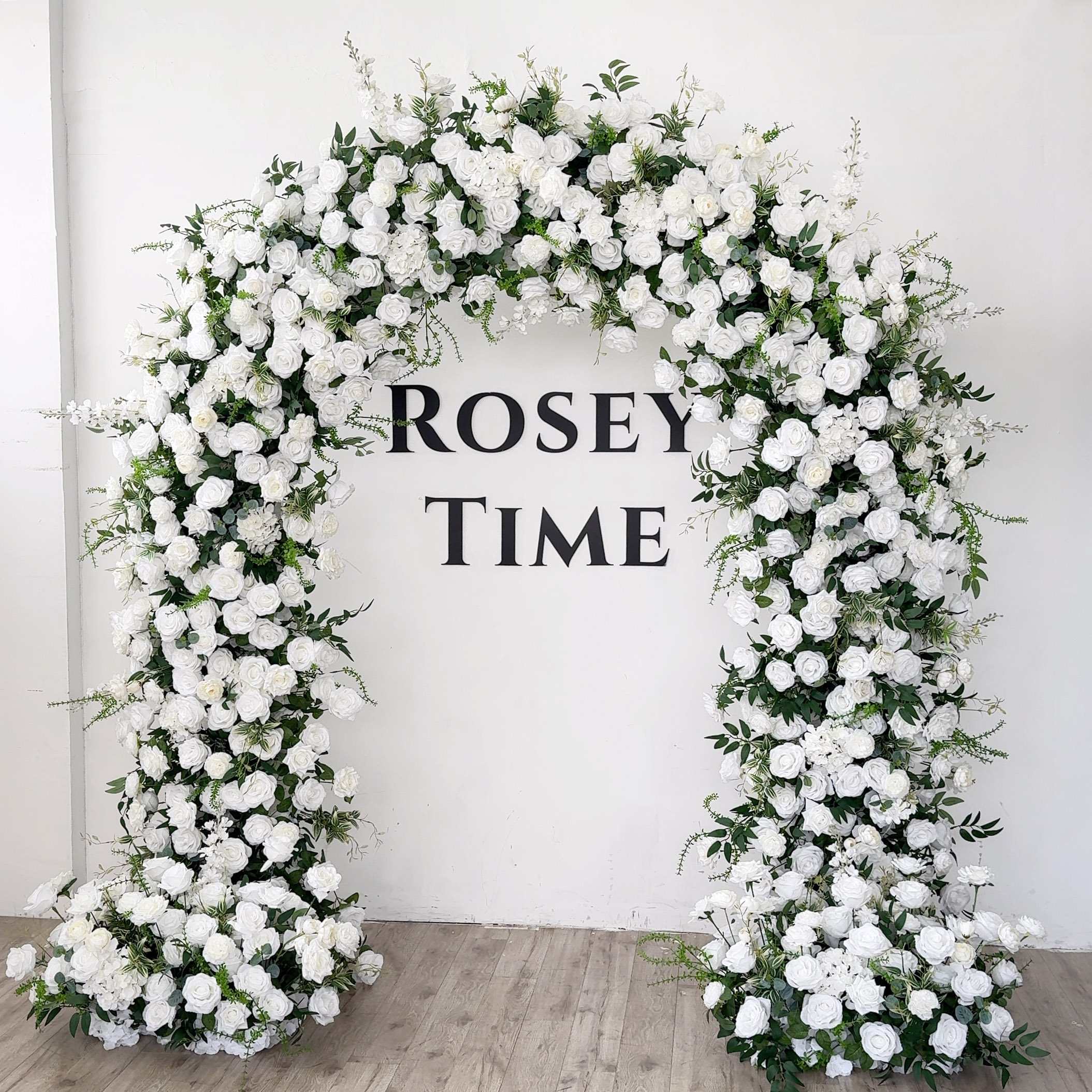 RoseyTime White&Green Flower Arch n-shape Round Arch #RTA110