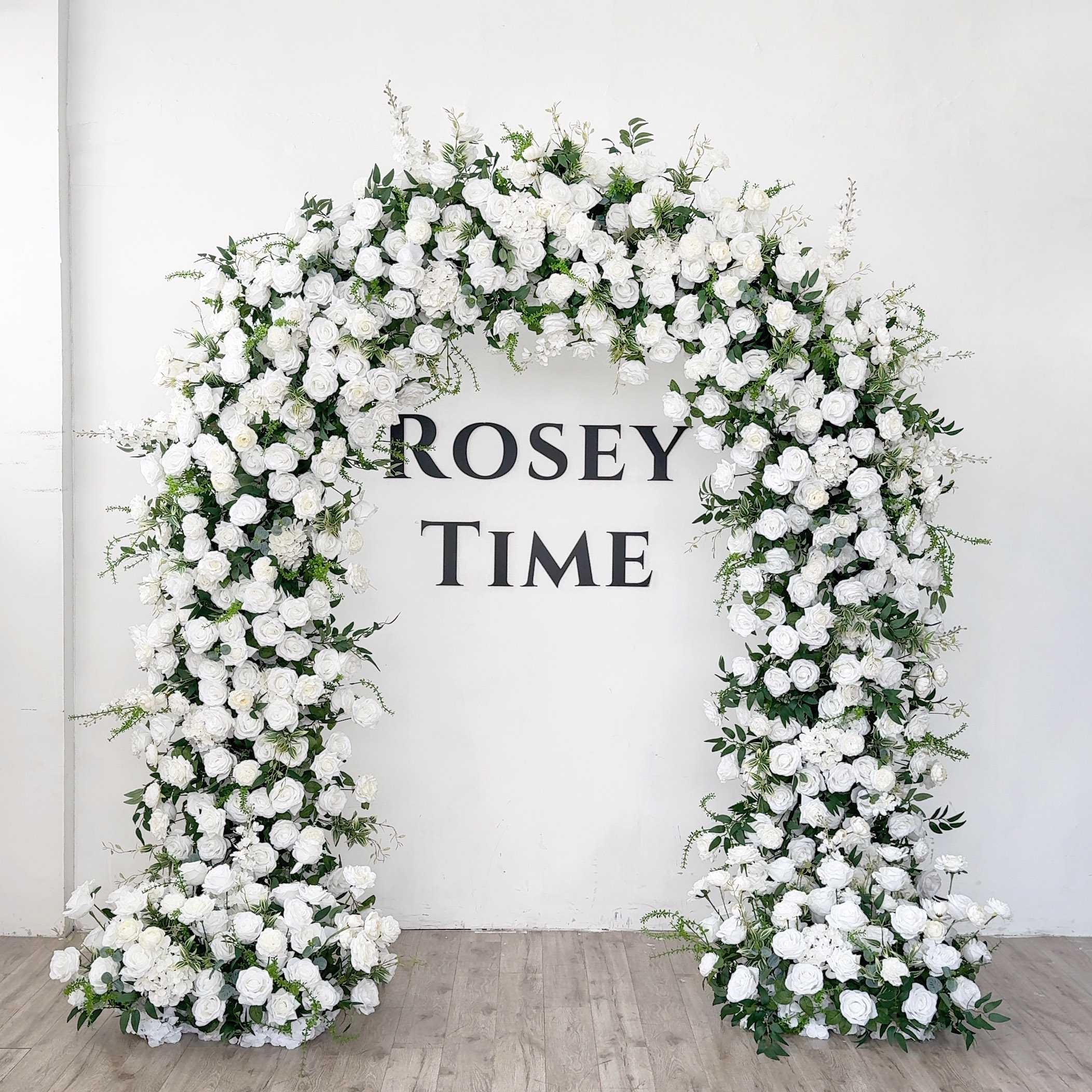 RoseyTime White&Green Flower Arch n-shape Round Arch #RTA110