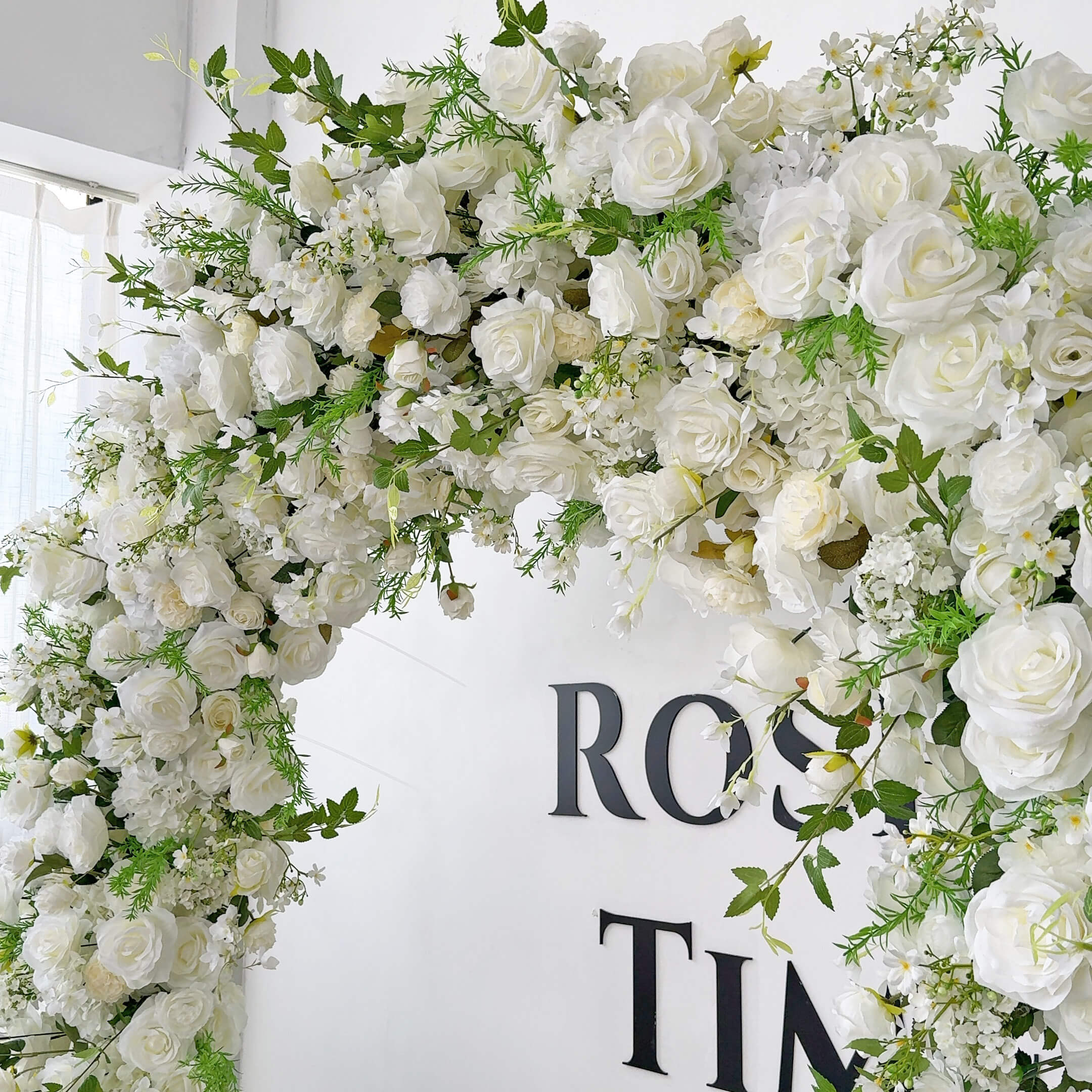 RoseyTime White Flower Round Arch With Frame #RTA079
