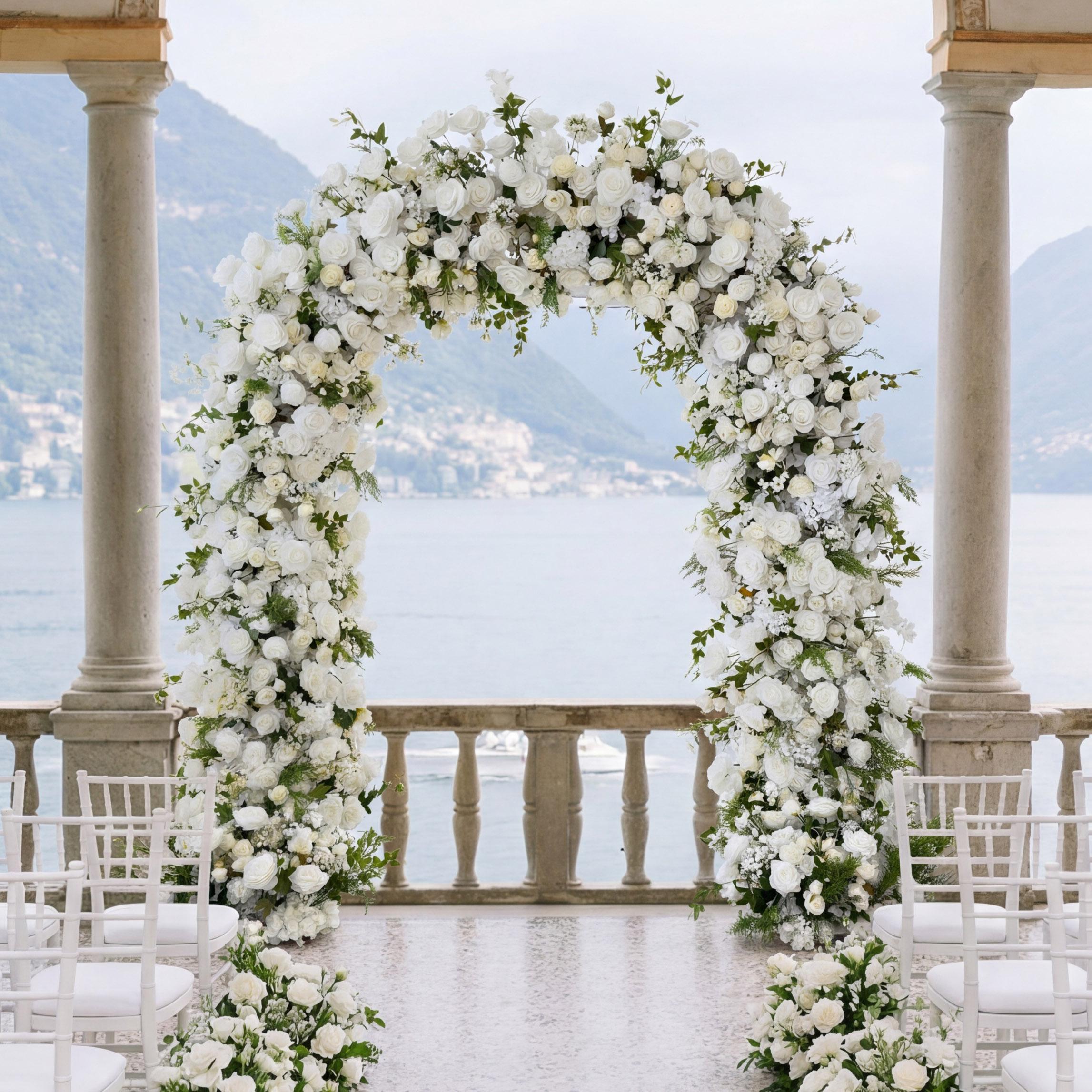 RoseyTime White Flower Round Arch With Frame #RTA079
