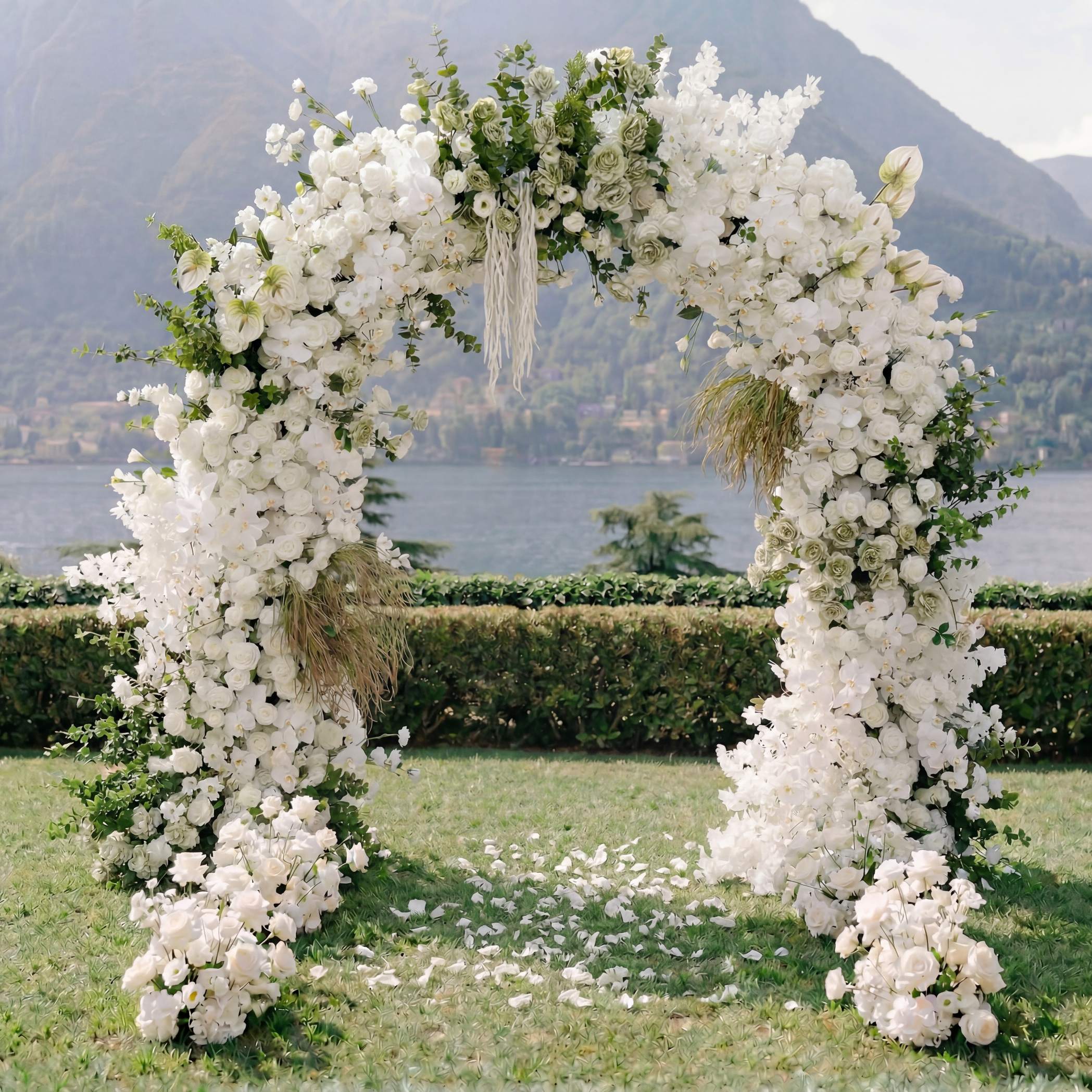 RoseyTime White&Green Flower Arch n-shape Round Arch #RTA132