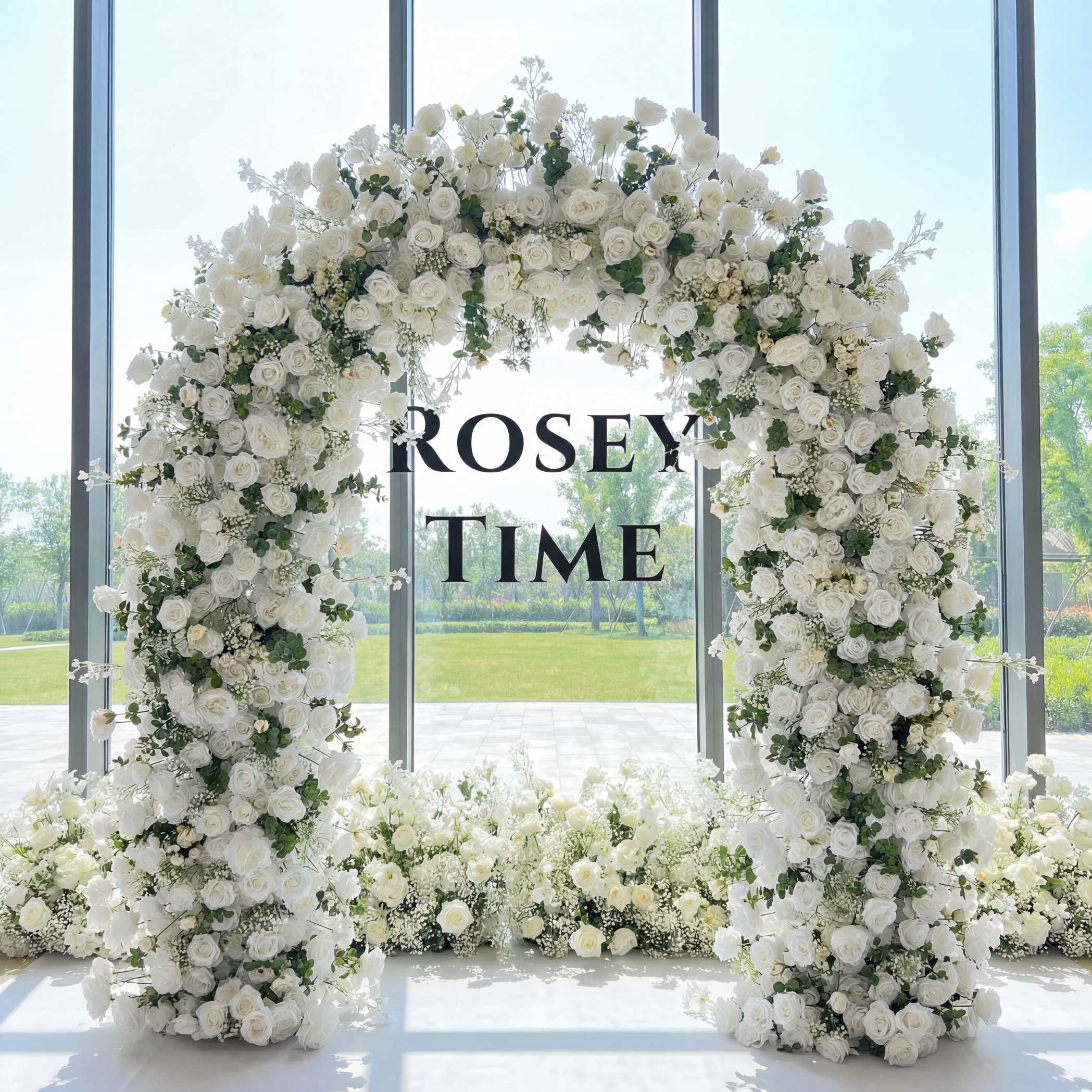 RoseyTime White&Green Flower Round Arch With Frame #RTA064