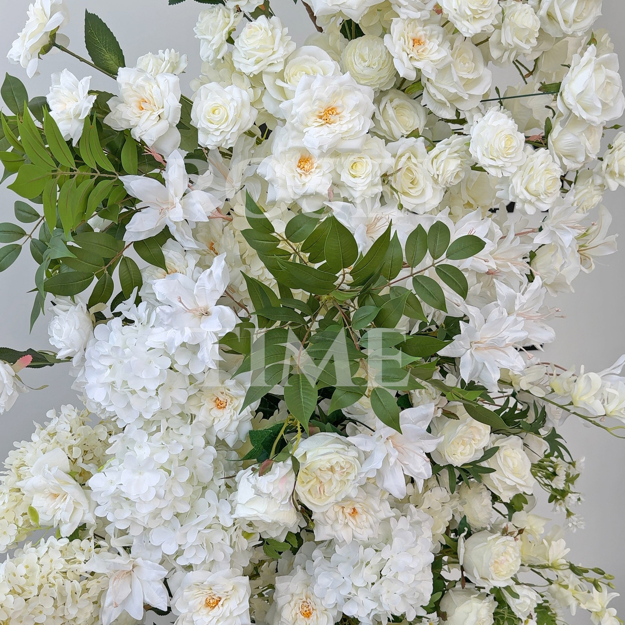 Roseytime Green&White Flower Pillars Arch with Frame #RTP051