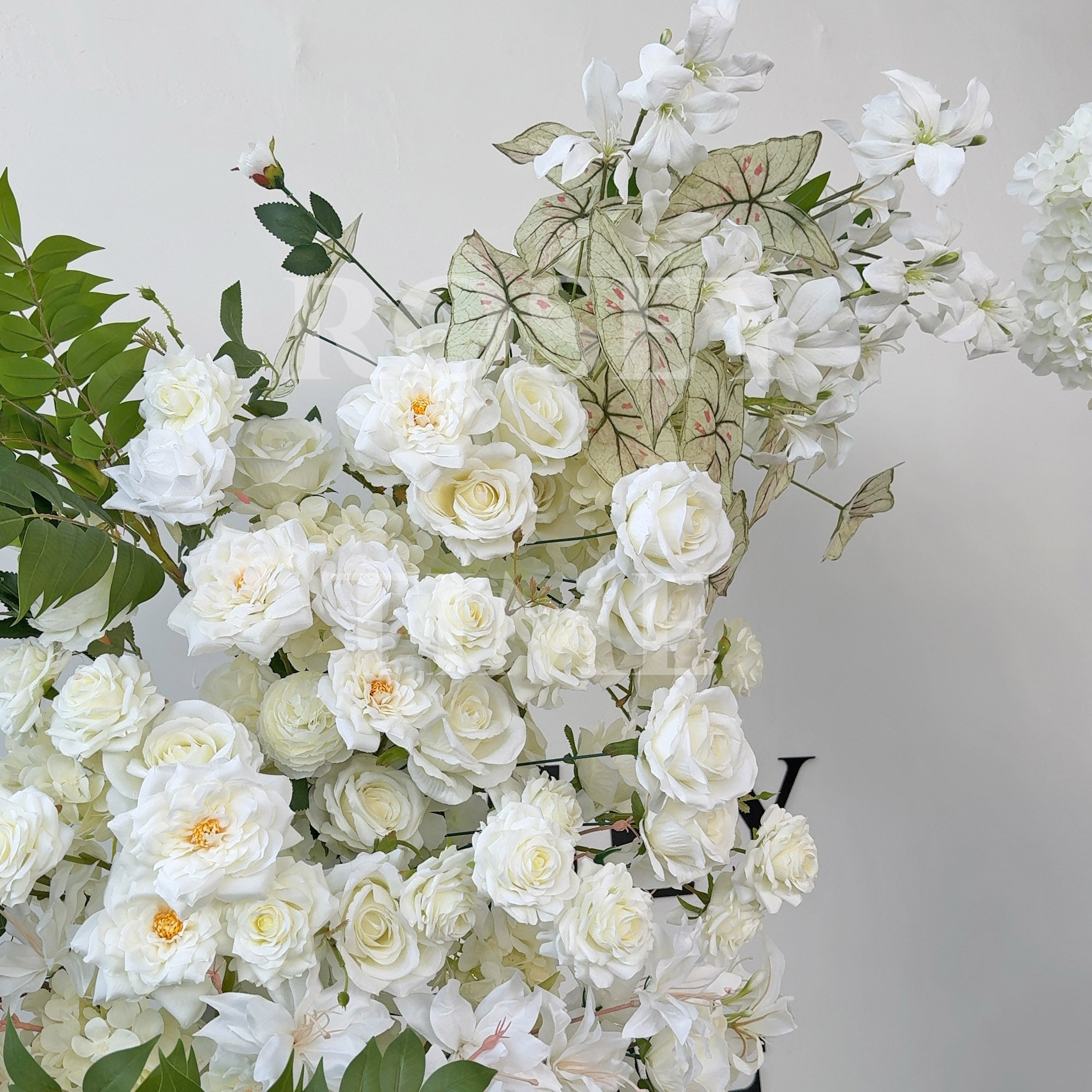 Roseytime Green&White Flower Pillars Arch with Frame #RTP051