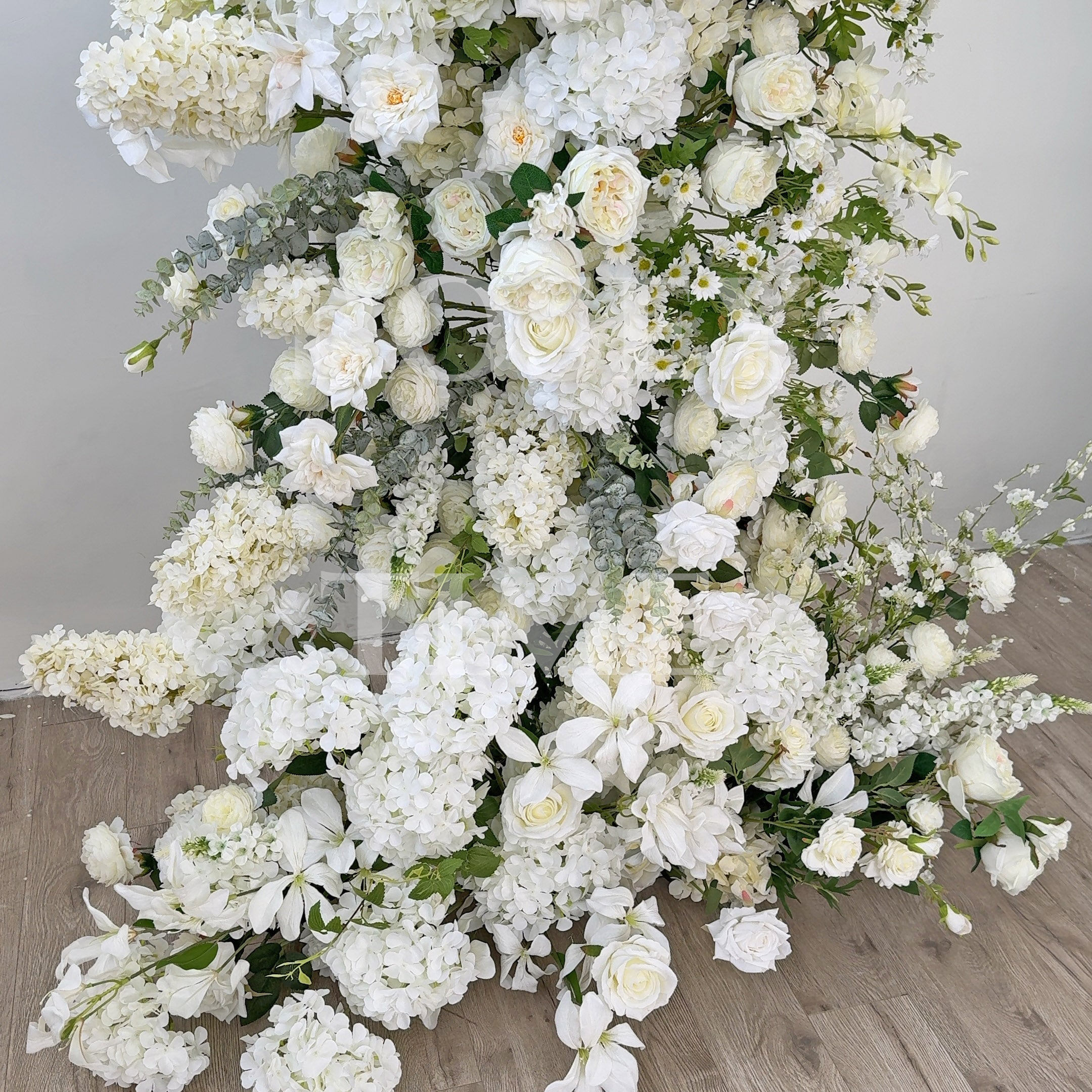 Roseytime Green&White Flower Pillars Arch with Frame #RTP051