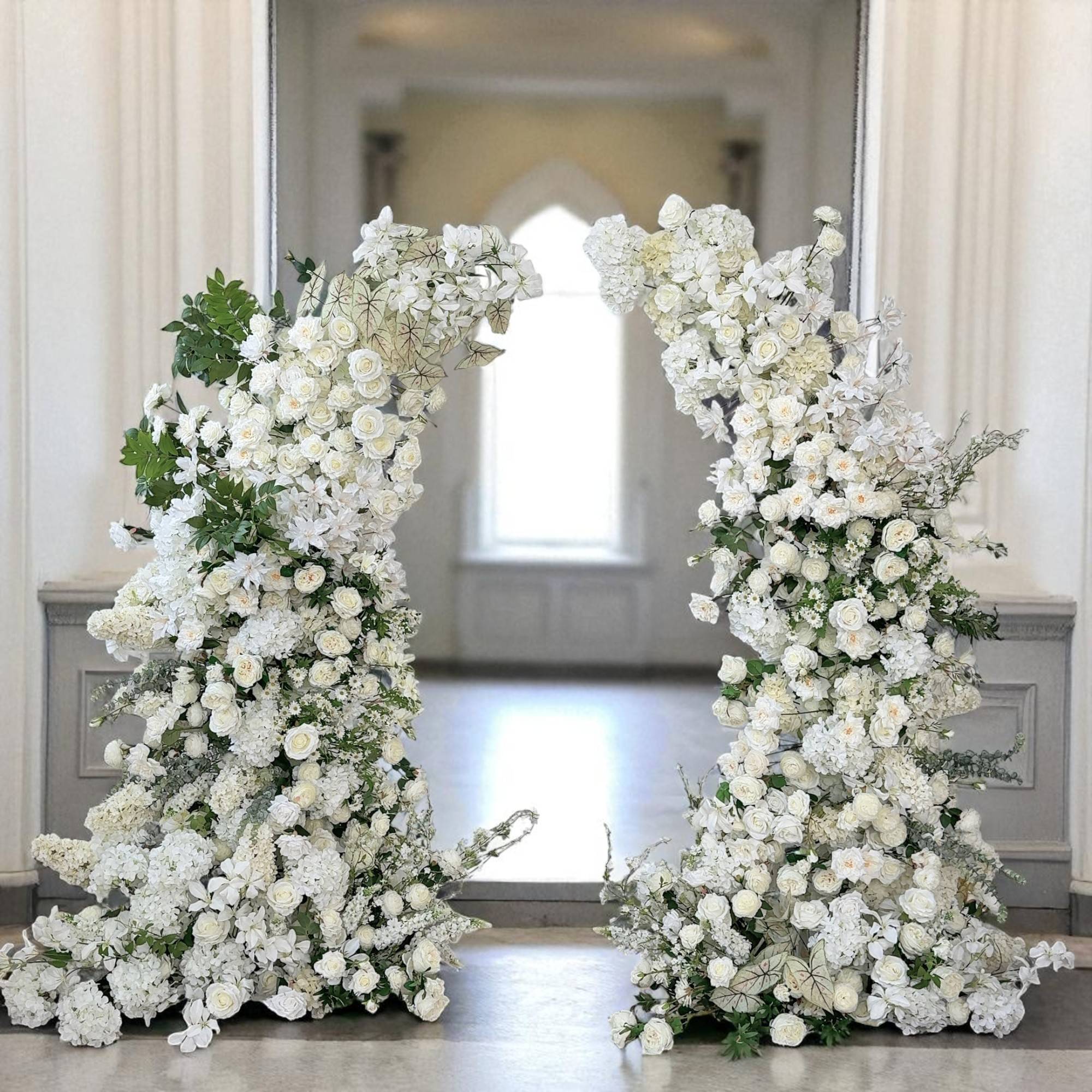 Roseytime Green&White Flower Pillars Arch with Frame #RTP051
