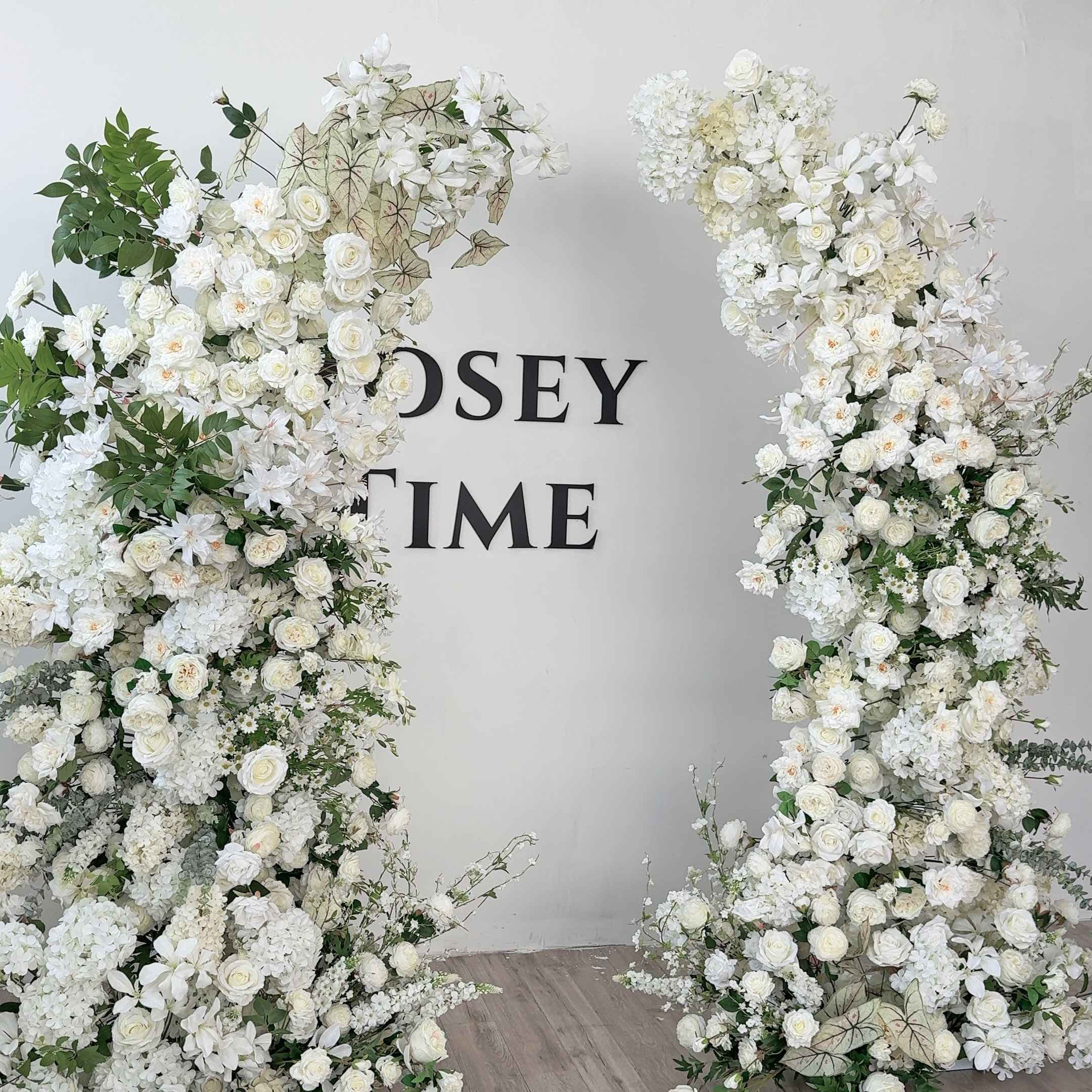 Roseytime Green&White Flower Pillars Arch with Frame #RTP051