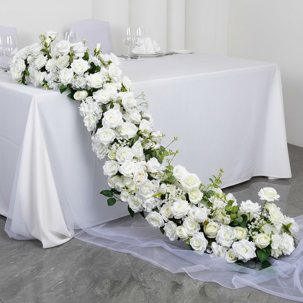 Roseytime White&Green Flower Runner Table Flower Decor#RTR089