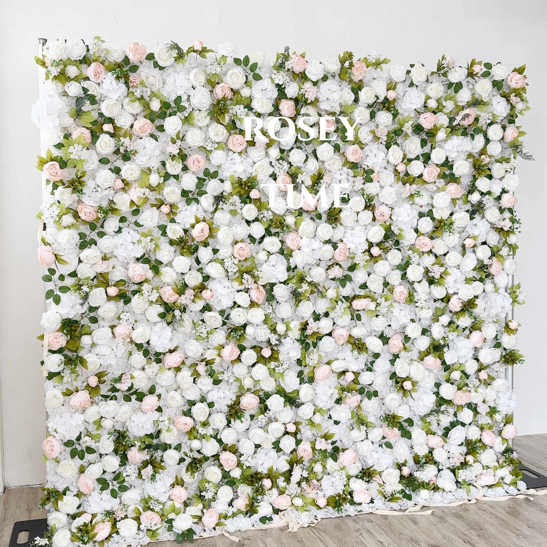 Roseytime 3D White&Green Flower Wall Roll Up Fabric Back #RTW199