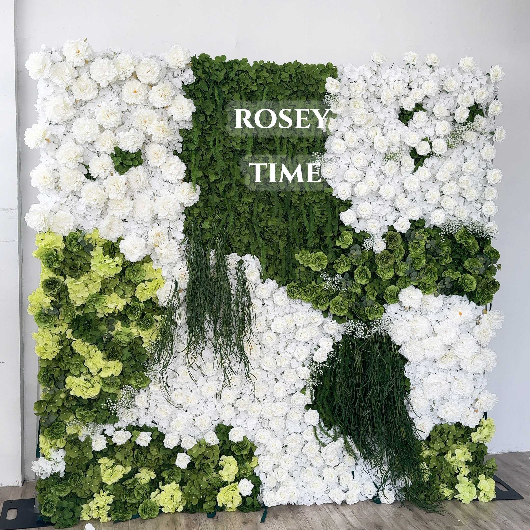 Roseytime 3D White&Green Flower Wall Roll Up Fabric Back #RTW361
