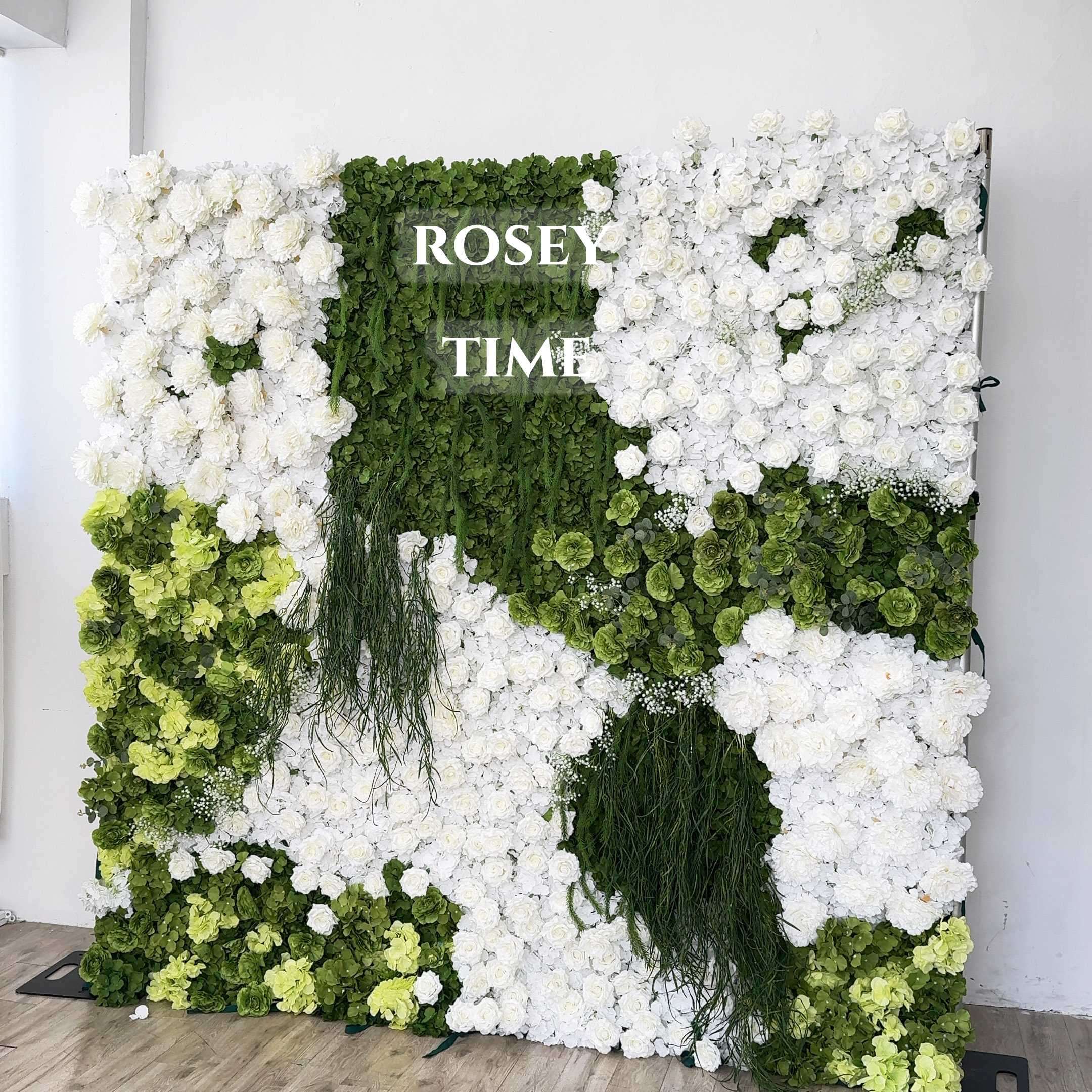 Roseytime 3D White&Green Flower Wall Roll Up Fabric Back #RTW361