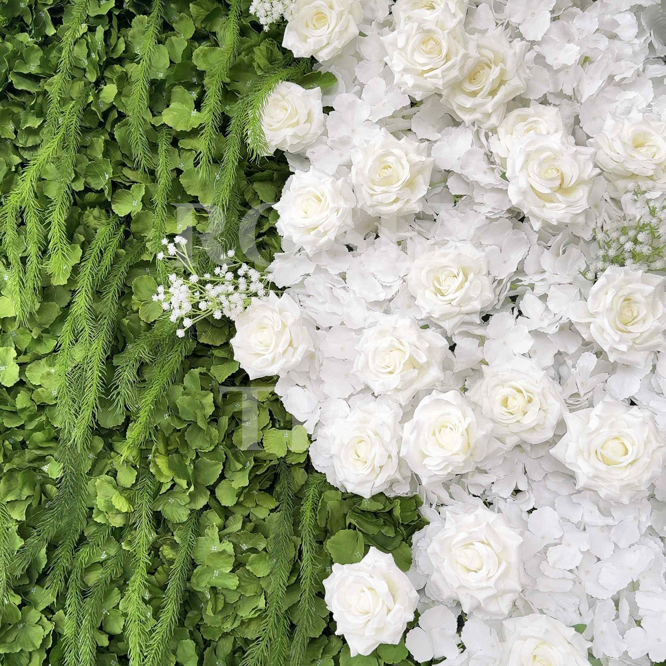 Roseytime 3D White&Green Flower Wall Roll Up Fabric Back #RTW361