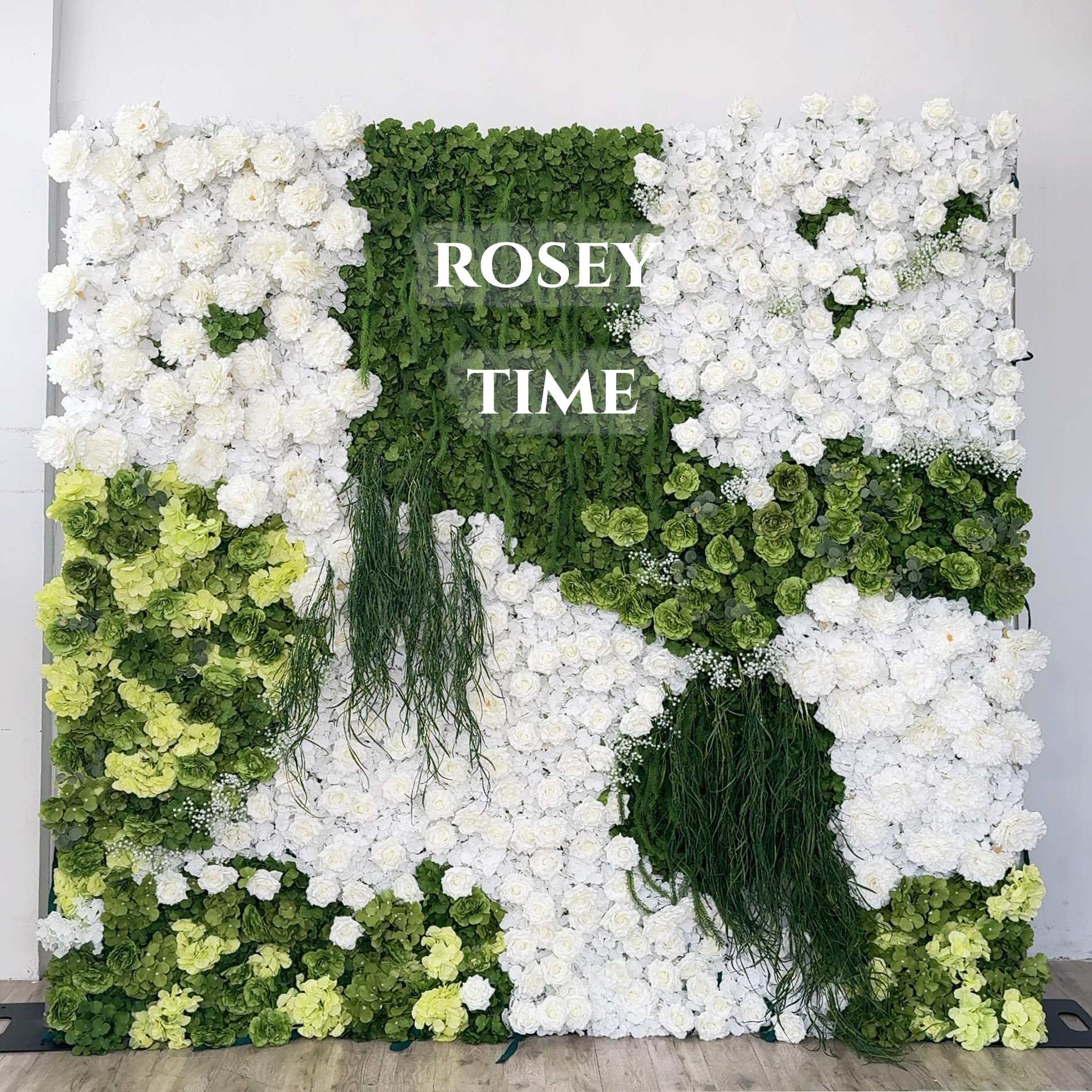 Roseytime 3D White&Green Flower Wall Roll Up Fabric Back #RTW361
