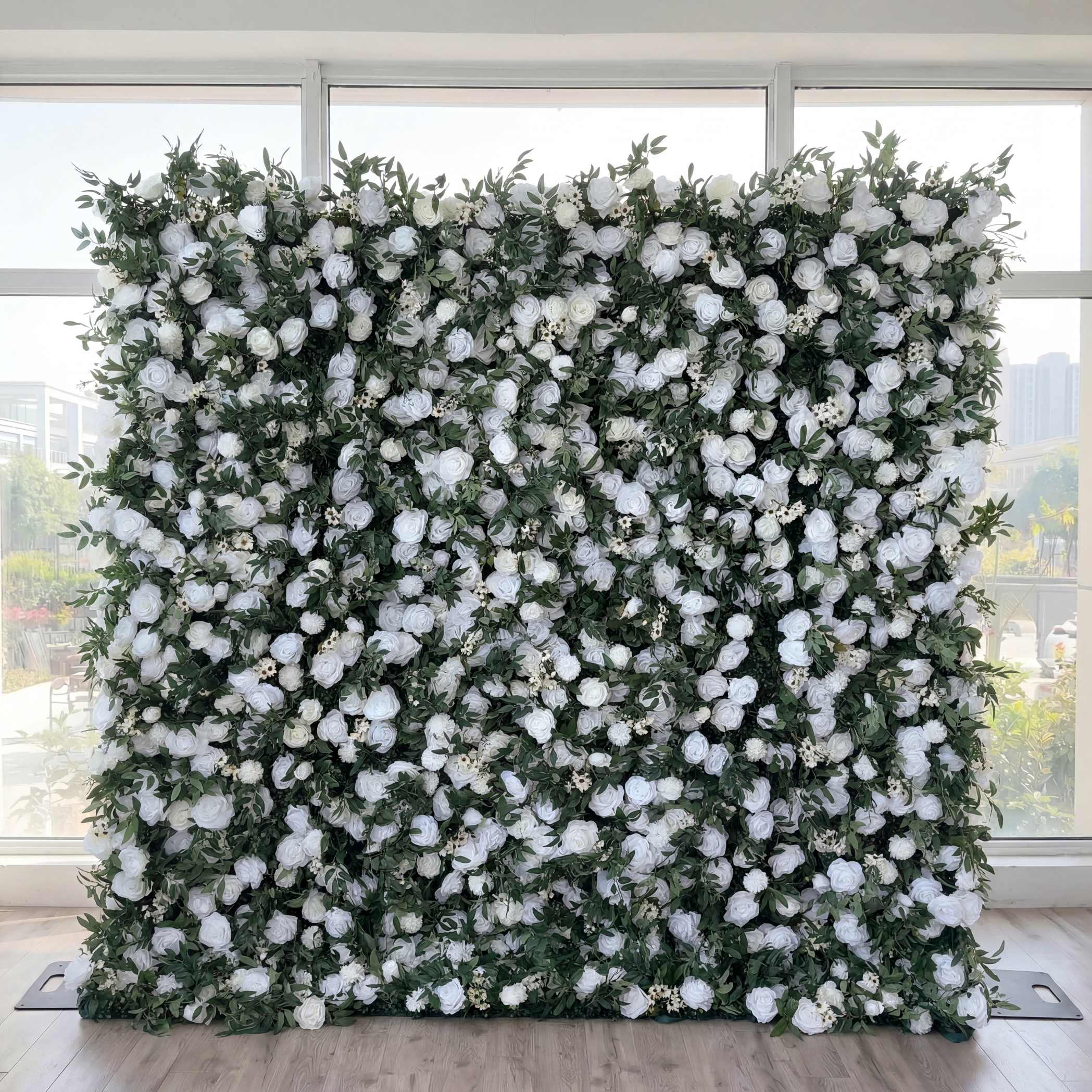 Roseytime 5D White&Green Flower Wall Fabric Back Roll Up #RTW041