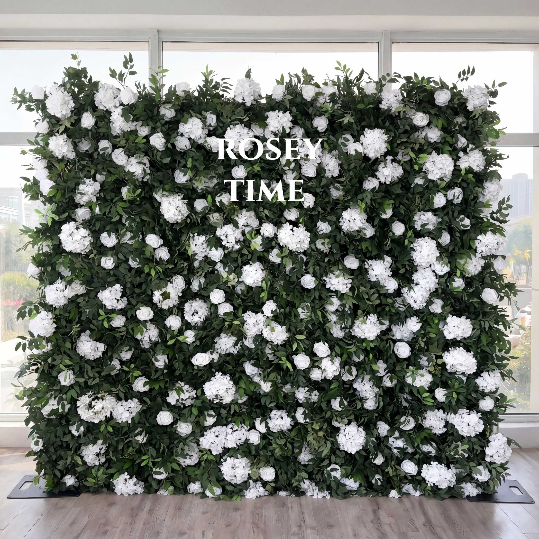 Roseytime White&Green Flower Wall Roll Up Fabric Back #RTW197