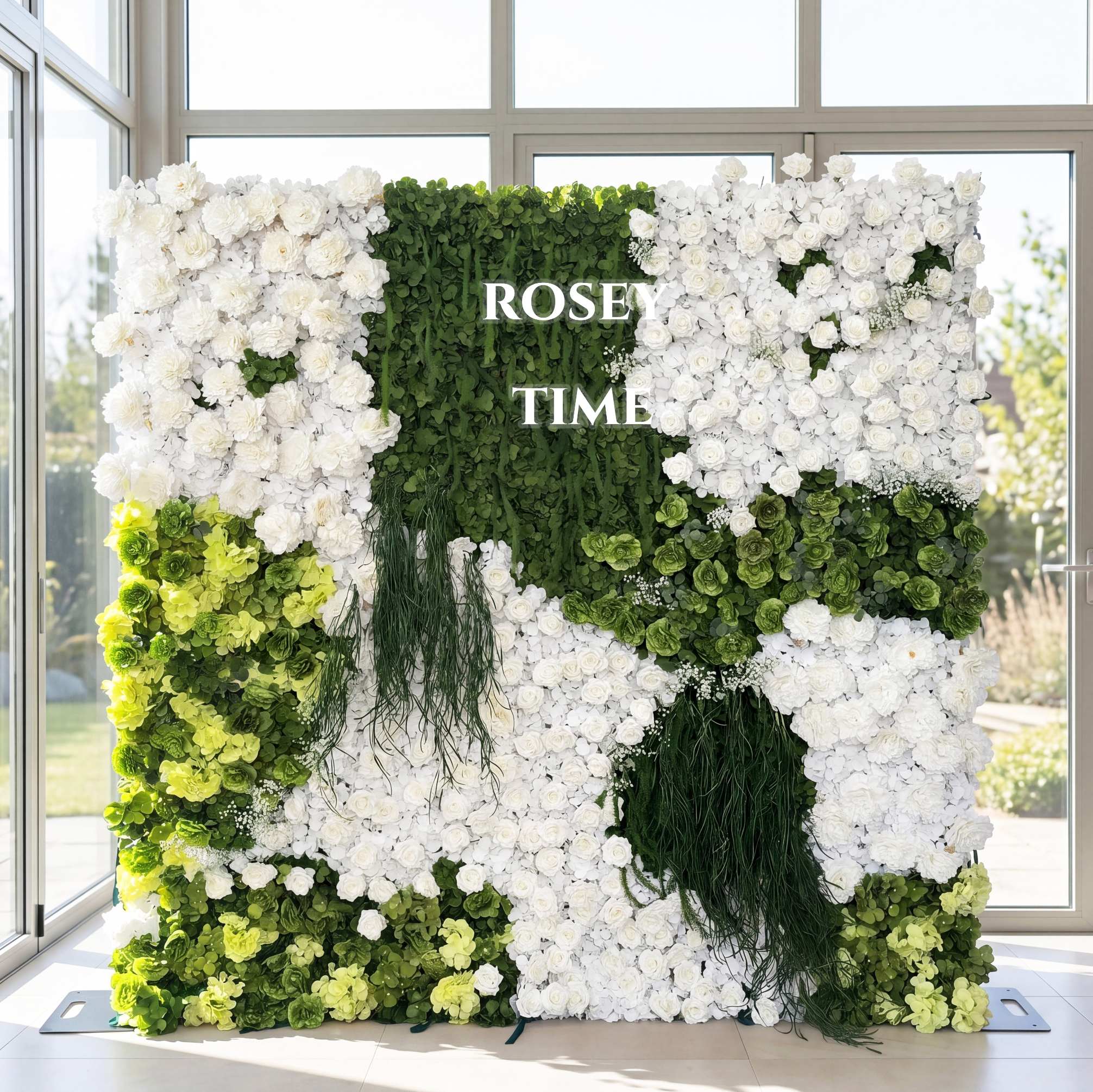 Roseytime 3D White&Green Flower Wall Roll Up Fabric Back #RTW361