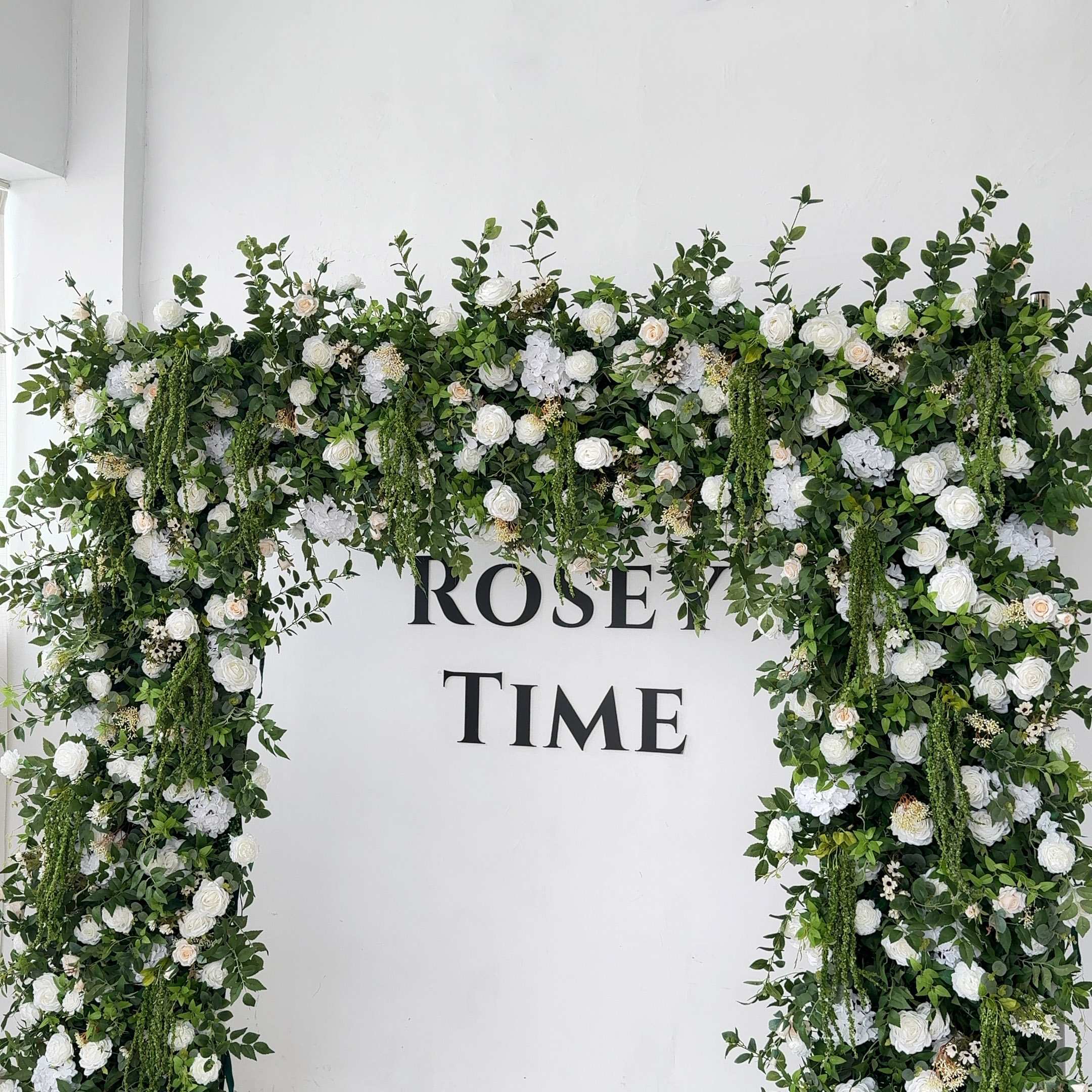 Roseytime Green&White Square Flower Arch Fabric Back#RTA090