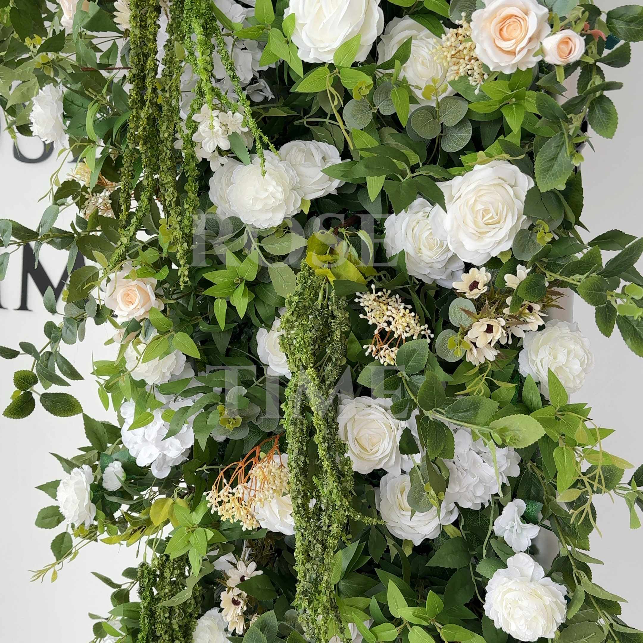 Roseytime Green&White Square Flower Arch Fabric Back#RTA090
