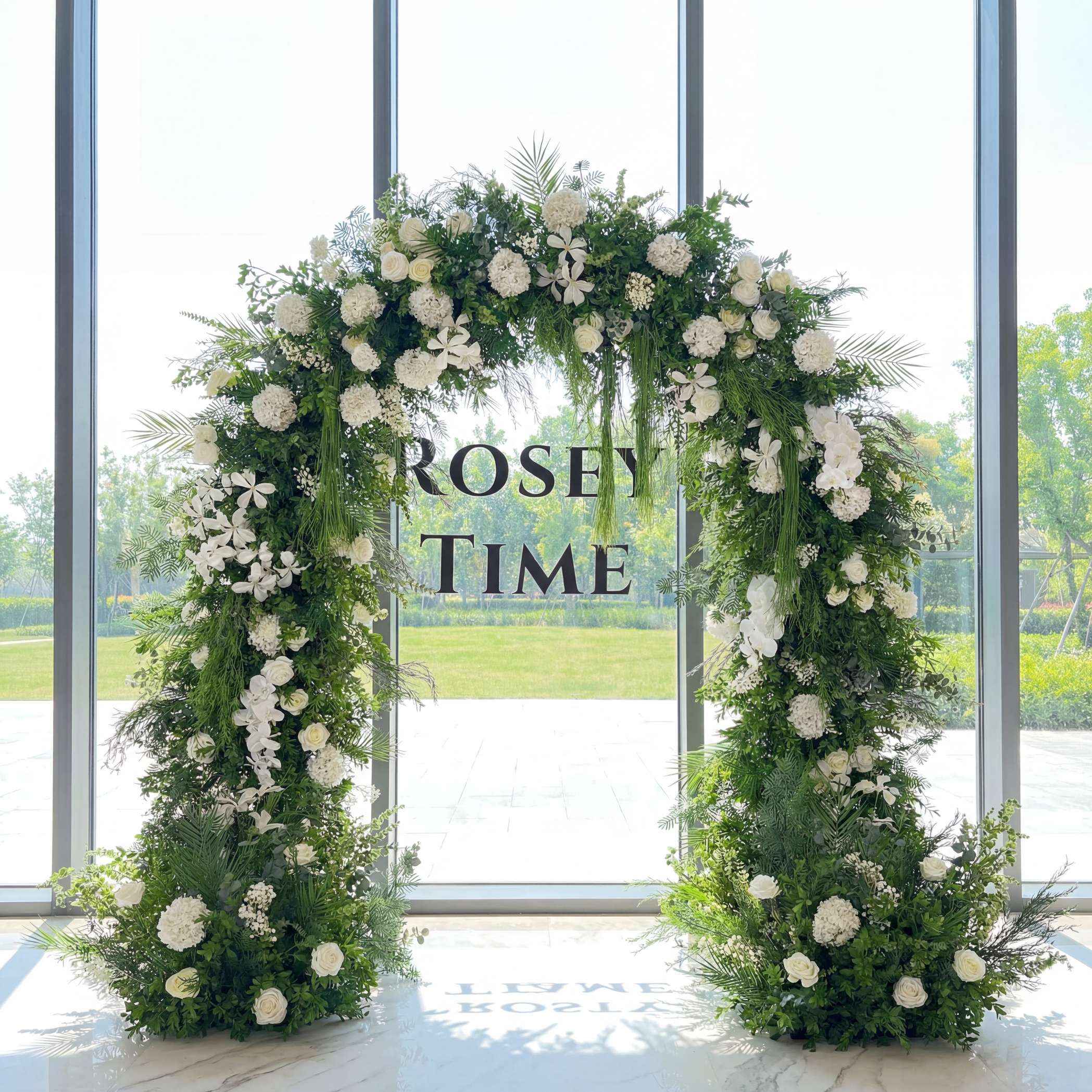 RoseyTime 2026 Evergreen Grace Flower Arch n-shape Round Arch #RTA377